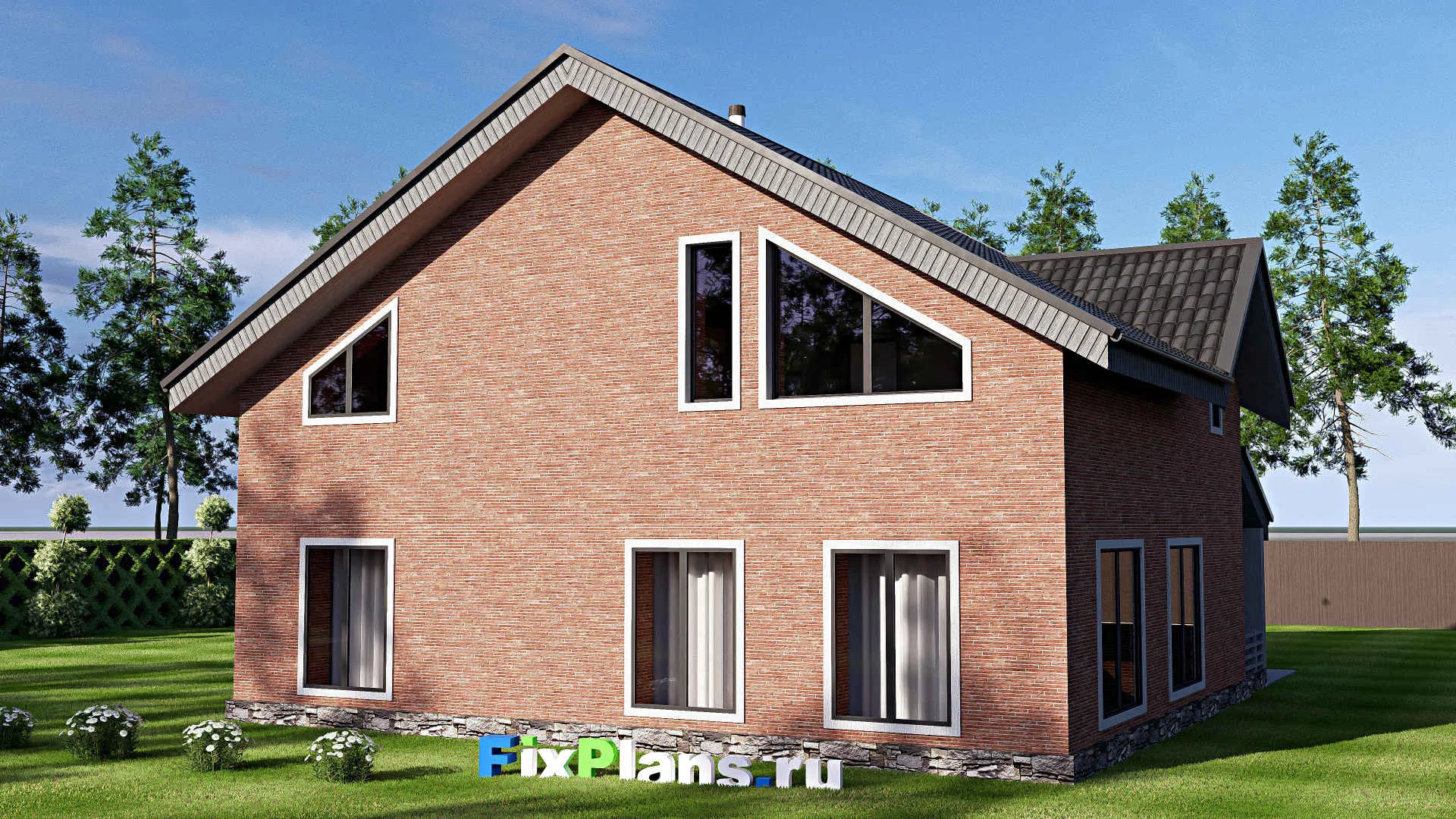 F-19862 - Проект дома с мансардой 12 на 12, площадью 200 м² с террасой и 6 спальнями