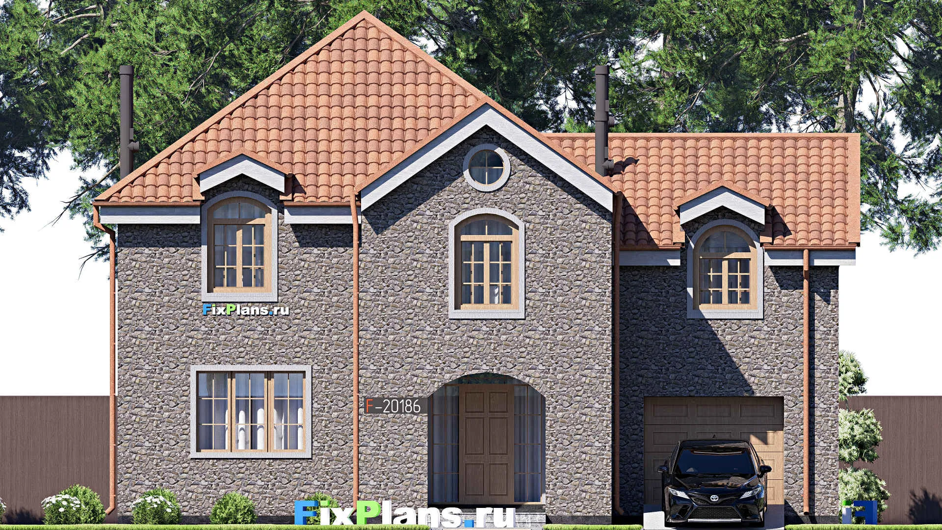 F-20186 - Проект двухэтажного дома 13 на 13, площадью 190 м² с гаражом на 1 машину и 3 спальнями