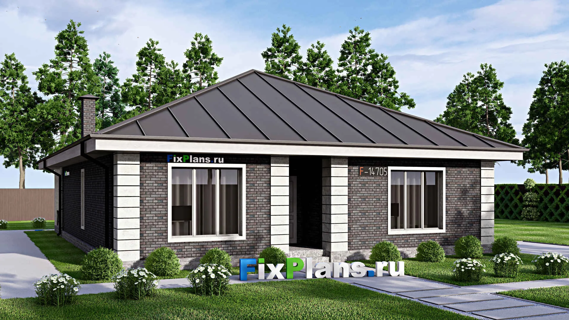 F-14705 - Проект одноэтажного дома 12 на 17, площадью 170 м² с террасой и 3 спальнями