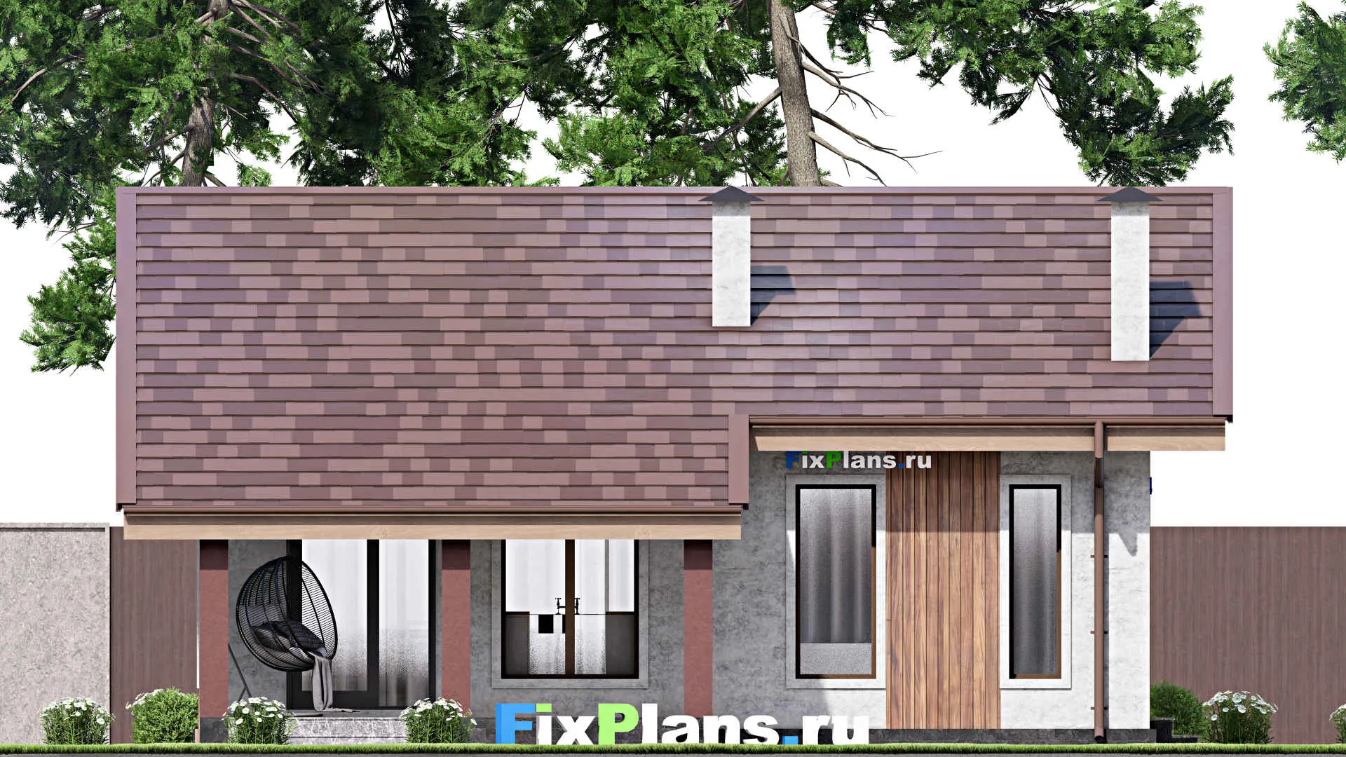 F-14138 - Проект одноэтажного дома 11 на 13, площадью 90 м² с террасой и 2 спальнями