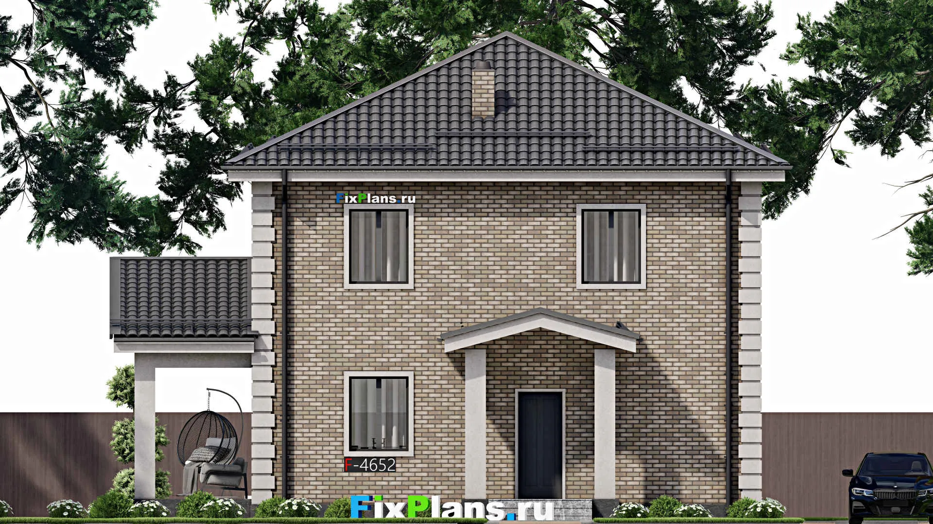 F-4652 - Проект двухэтажного дома 10 на 11, площадью 180 м² с террасой и 4 спальнями