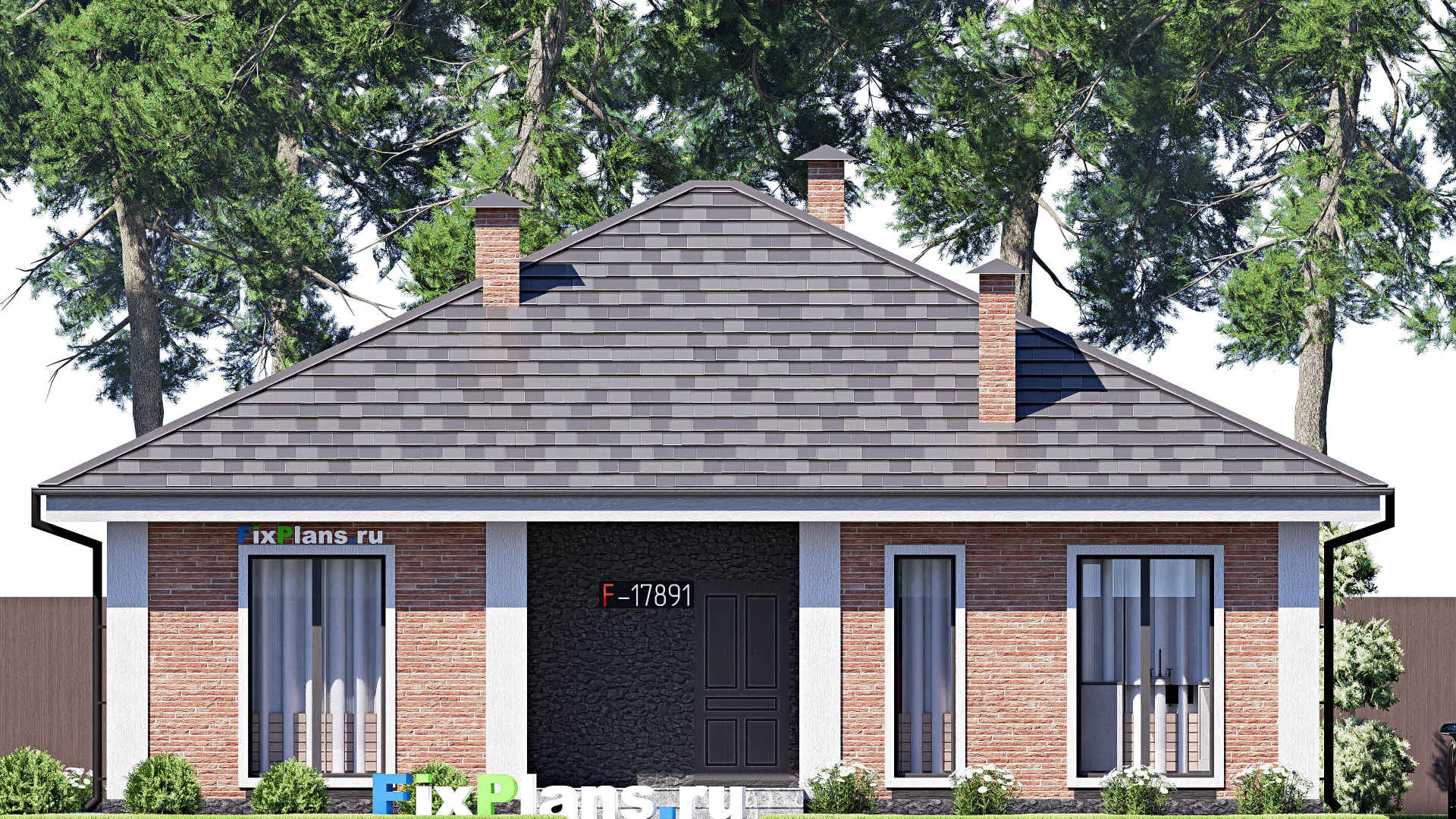 F-17891 - Проект одноэтажного дома 13 на 13, площадью 130 м² с террасой и 3 спальнями