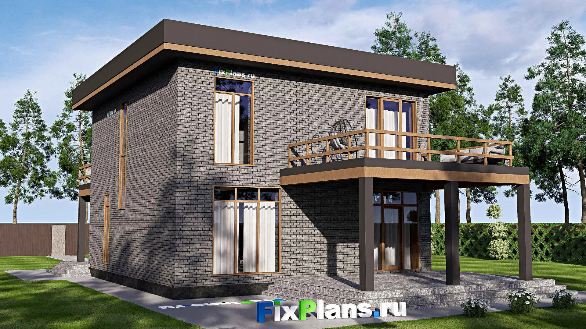 F-19241 - Проект двухэтажного дома 12 на 19, площадью 310 м² с террасой, балконом и 4 спальнями