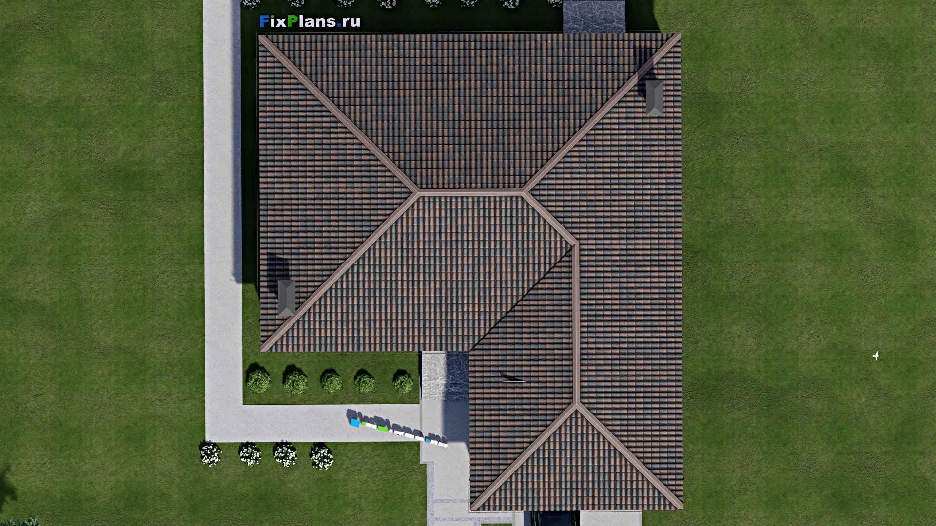 F-5858 - Проект одноэтажного дома 16 на 18, площадью 190 м² с гаражом на 2 машины и 3 спальнями