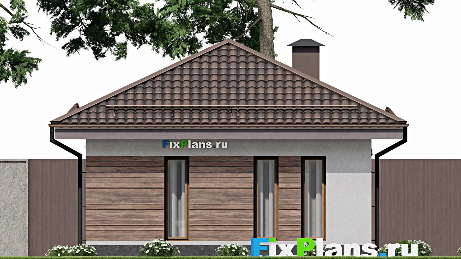 F-9170 - Проект бани 7 на 7, площадью 40 м² с комнатой отдыха, терассой и санузлом