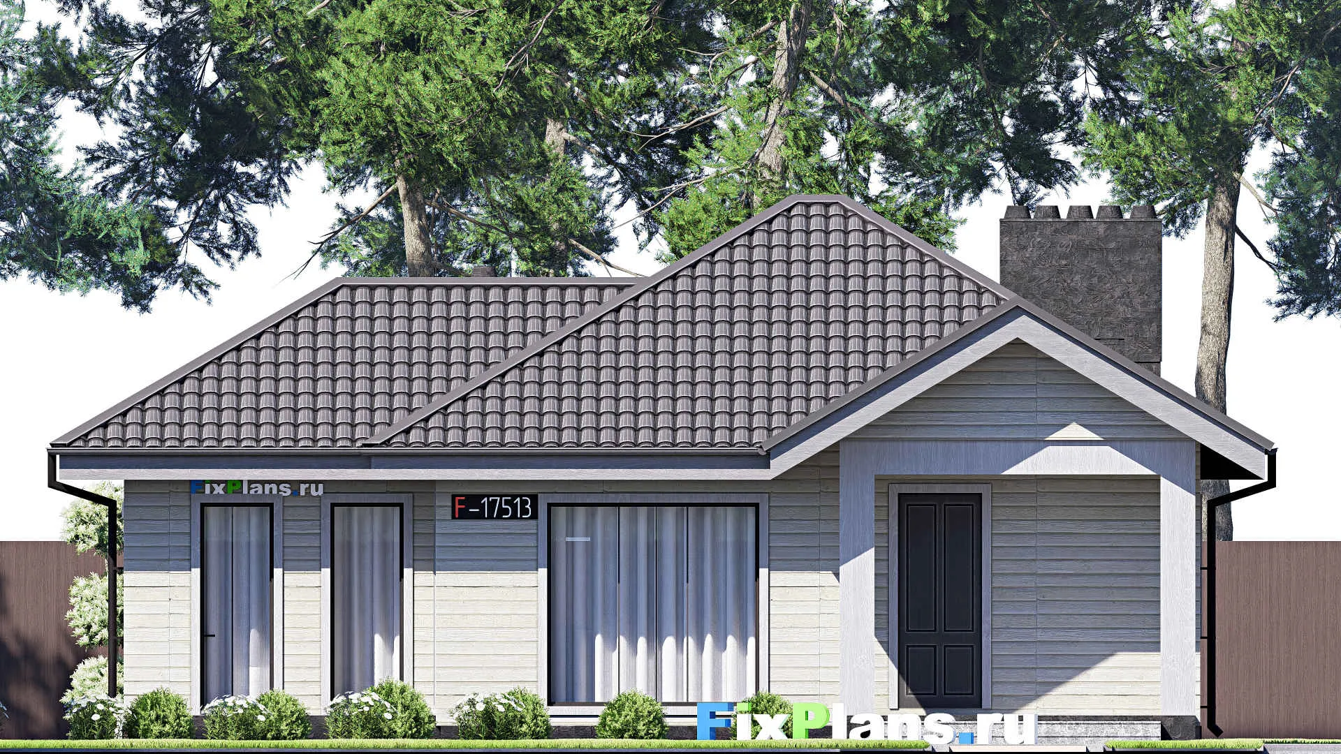 F-17513 - Проект одноэтажного дома 10 на 13, площадью 90 м² с террасой и 1 спальнями