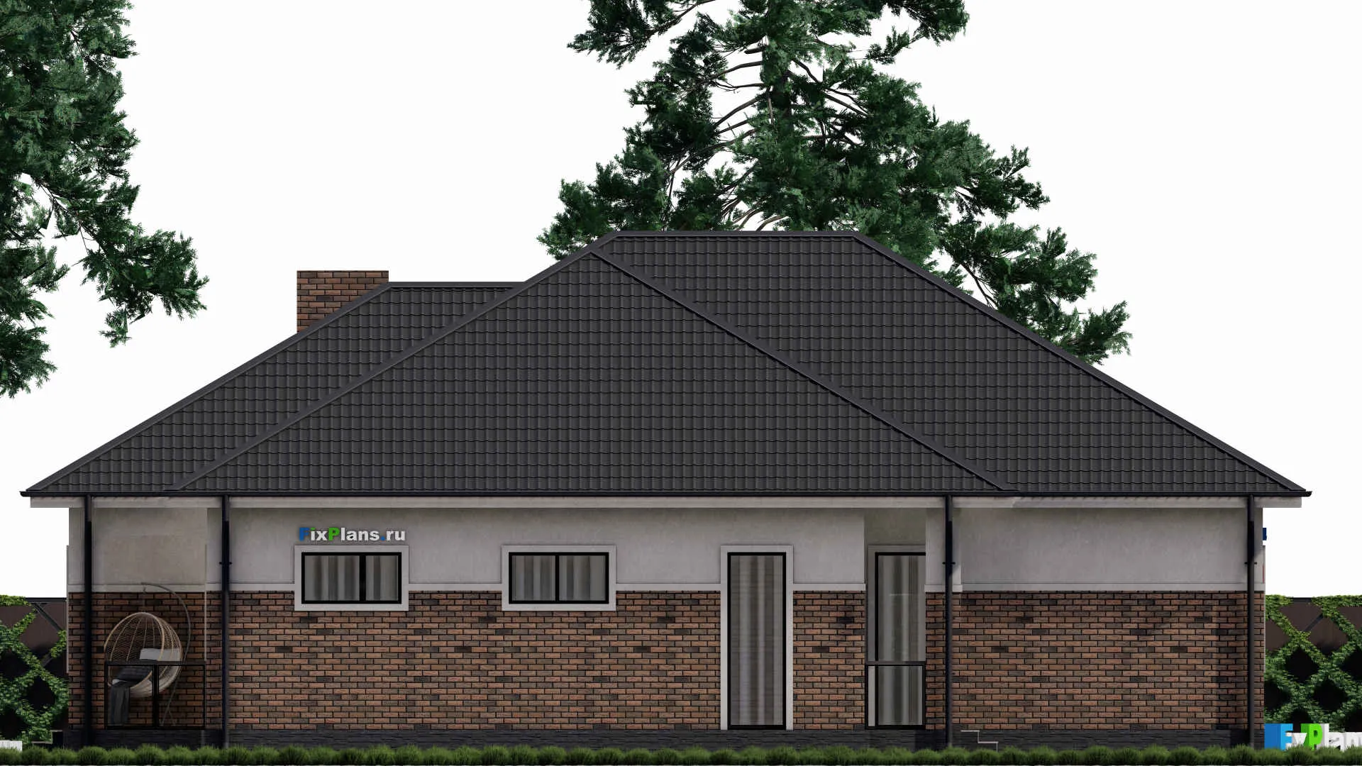 F-0215 - Проект одноэтажного дома 18 на 20, площадью 230 м² с террасой, гаражом на 2 машины и 3 спальнями