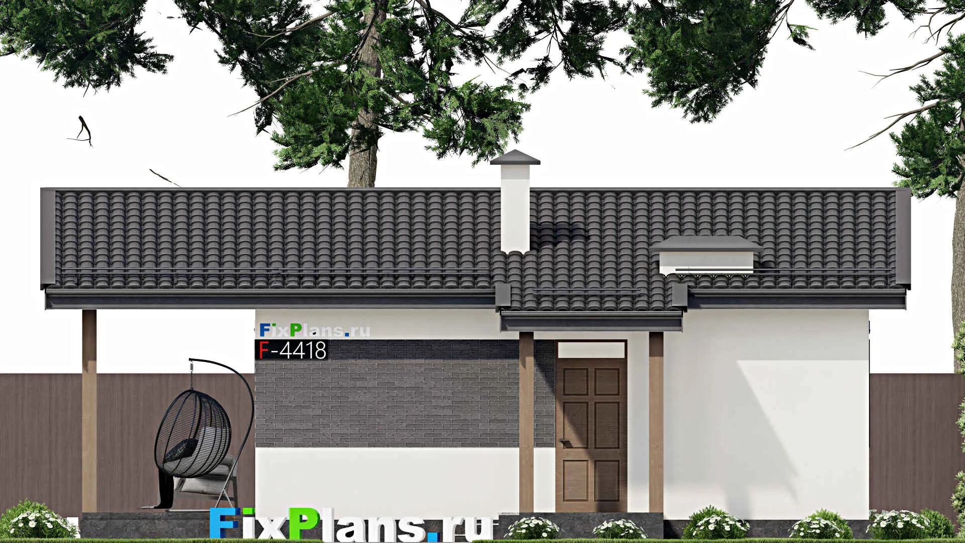 F-4418 - Проект одноэтажного дома 9 на 9, площадью 80 м² с террасой и 2 спальнями