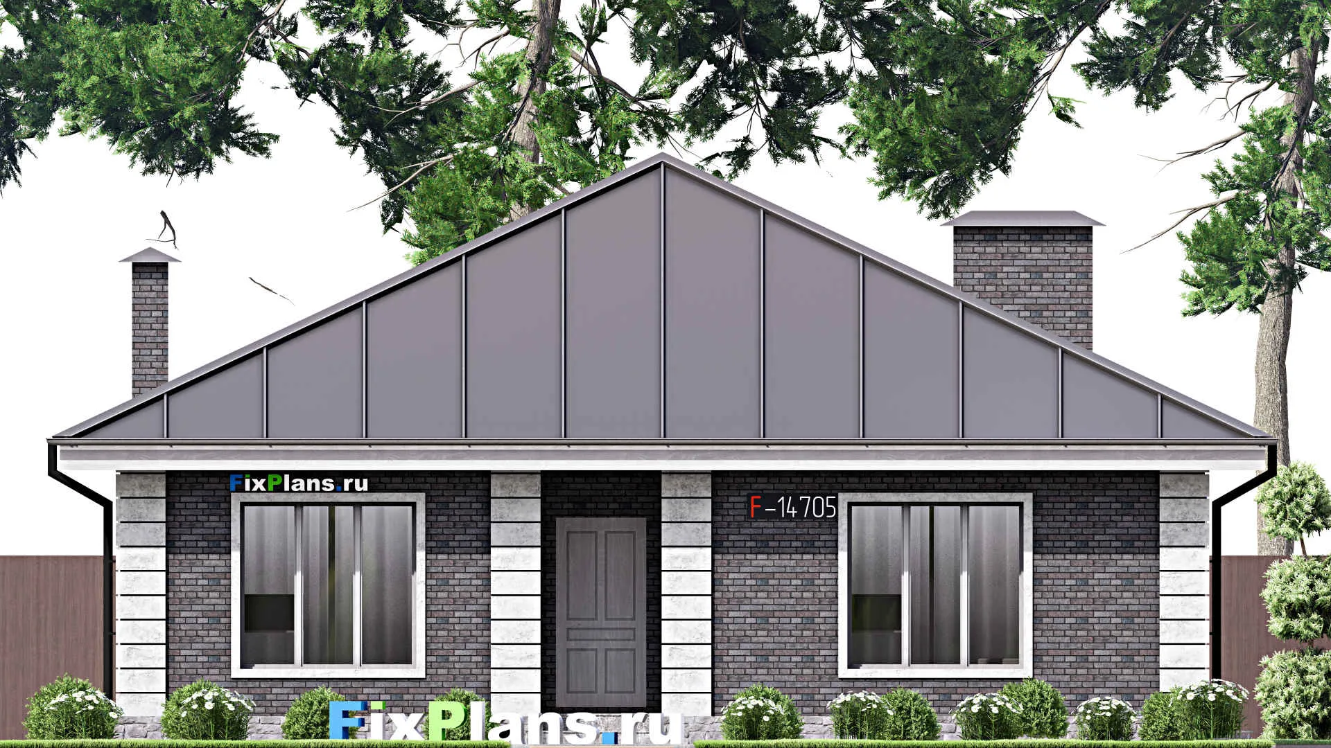 F-14705 - План одноэтажного дома 12 на 17, площадью 170 м² с террасой и 3 спальнями