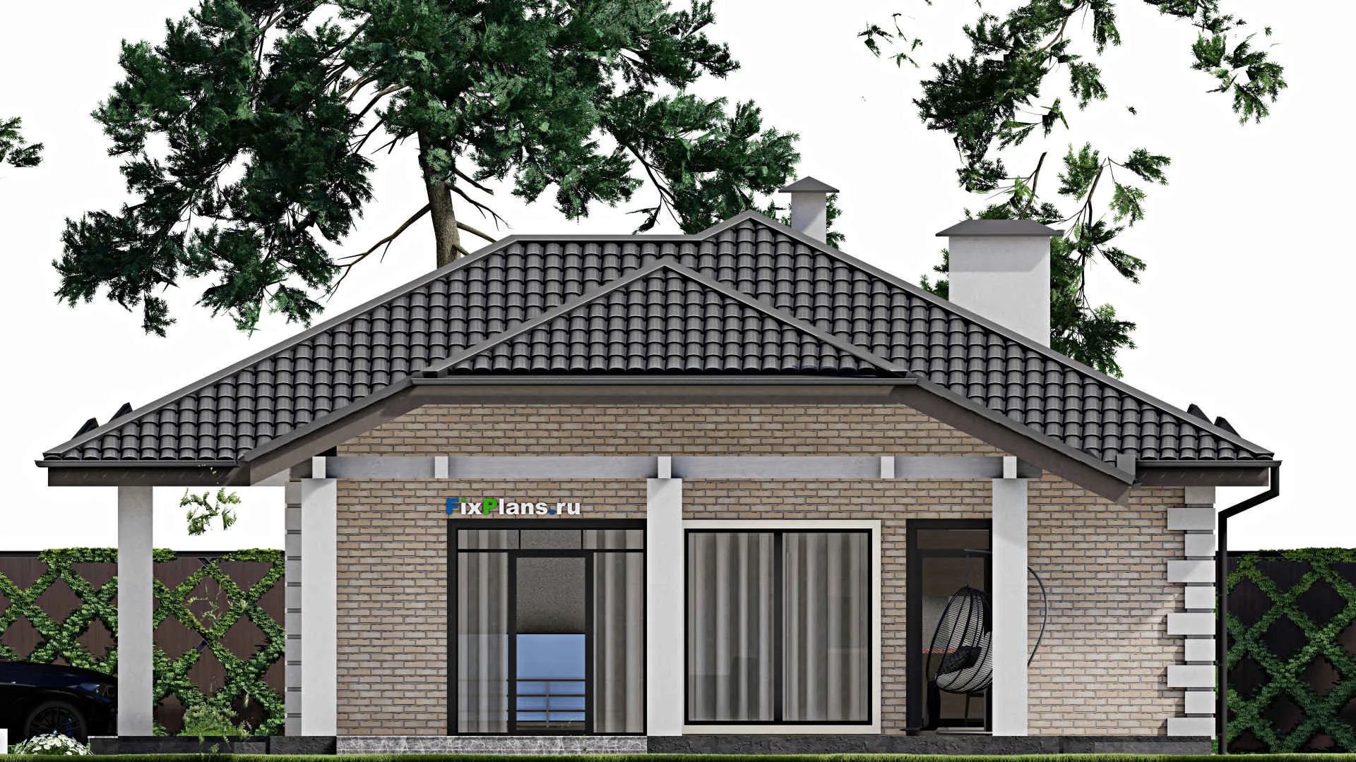 F-5030 - Проект одноэтажного дома 13 на 17, площадью 190 м² с террасой и 3 спальнями