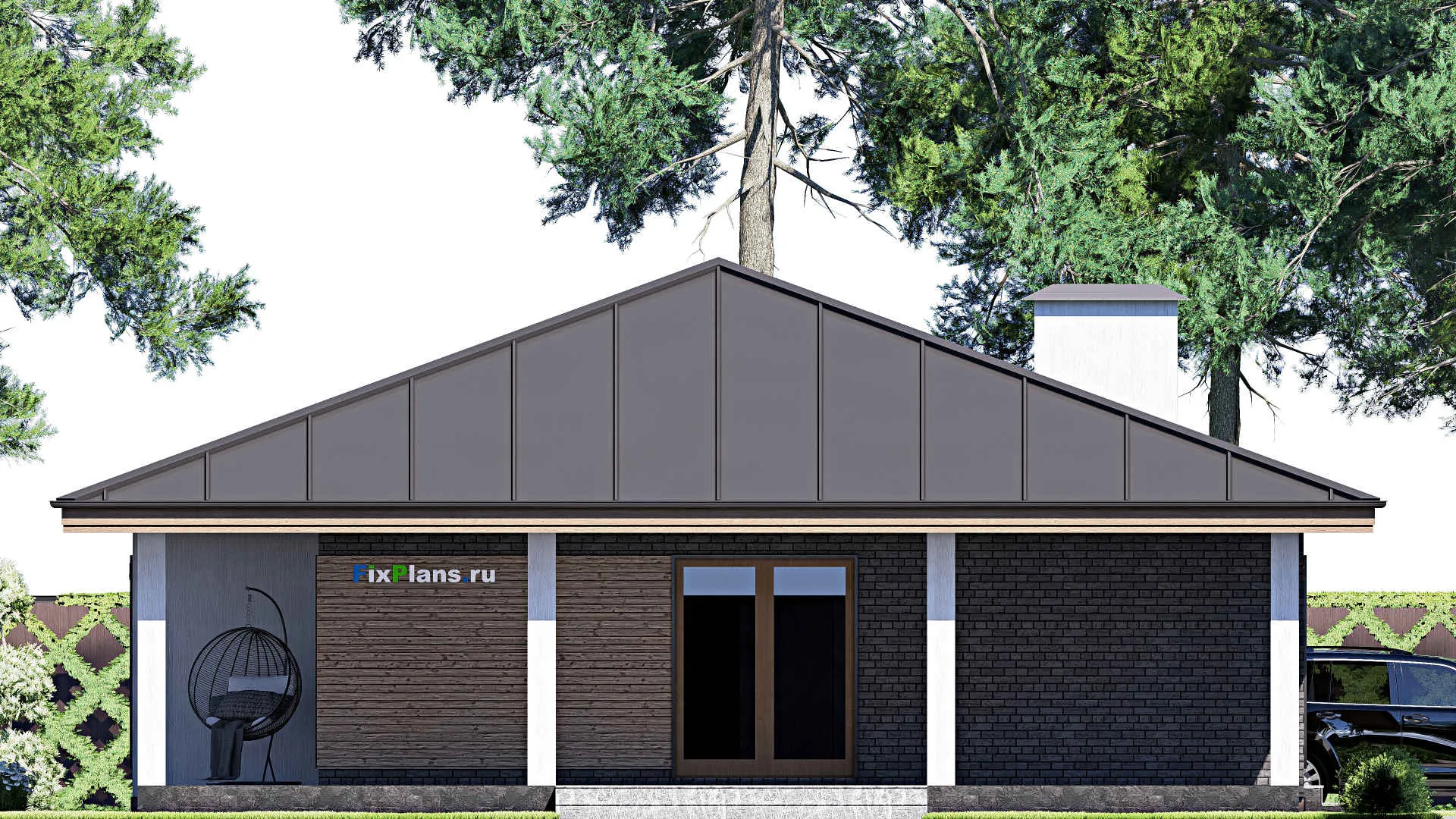 F-17450 - Проект одноэтажного дома 13 на 16, площадью 170 м² с террасой и 3 спальнями