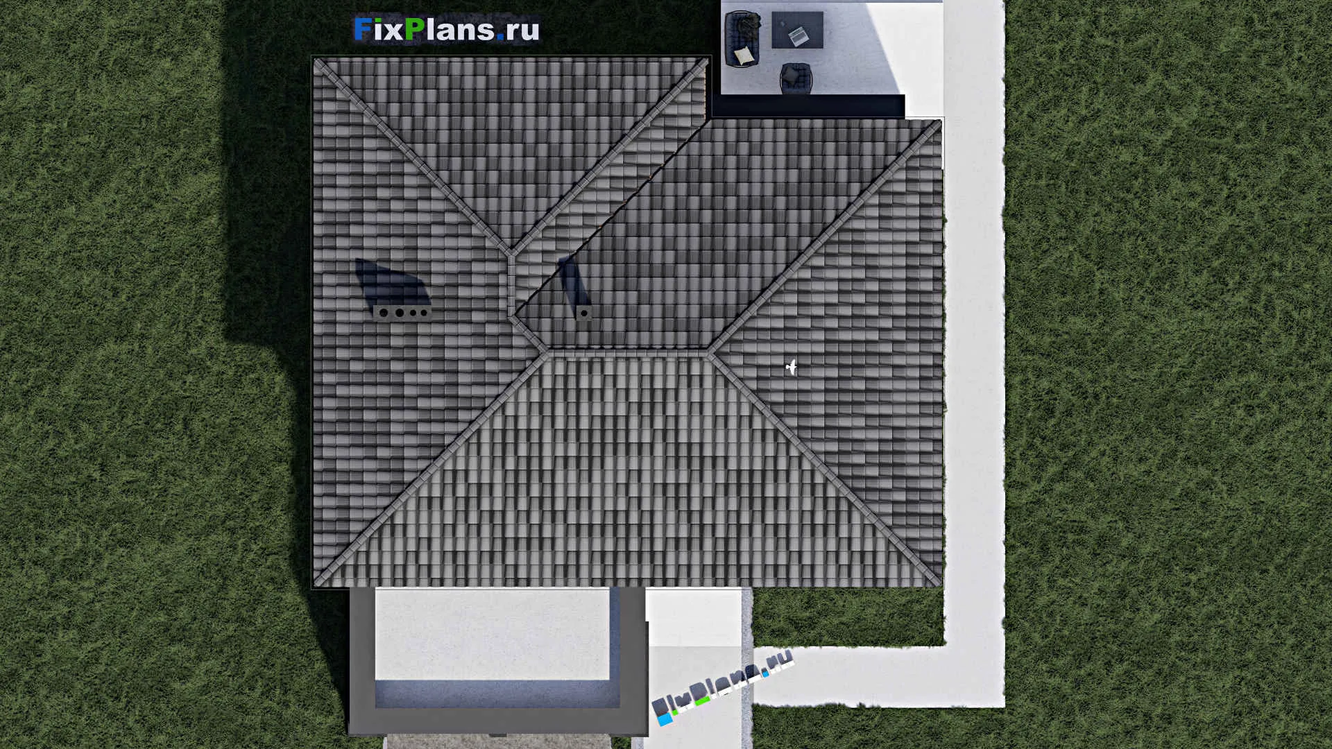 F-0764 - Проект двухэтажного дома 14 на 16, площадью 290 м² с террасой, балконом, гаражом на 2 машины и 2 спальнями