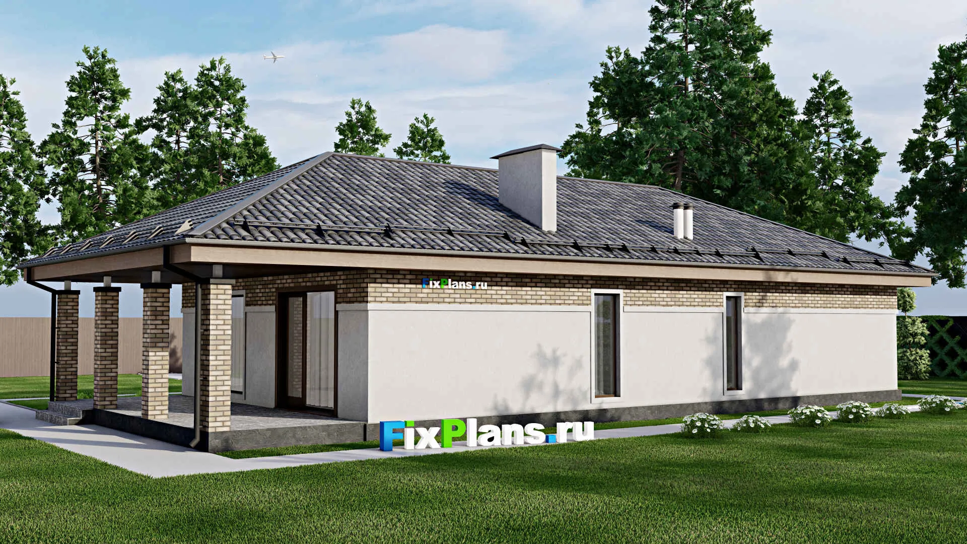 F-9611 - Проект одноэтажного дома 11 на 20, площадью 160 м² с террасой и 3 спальнями