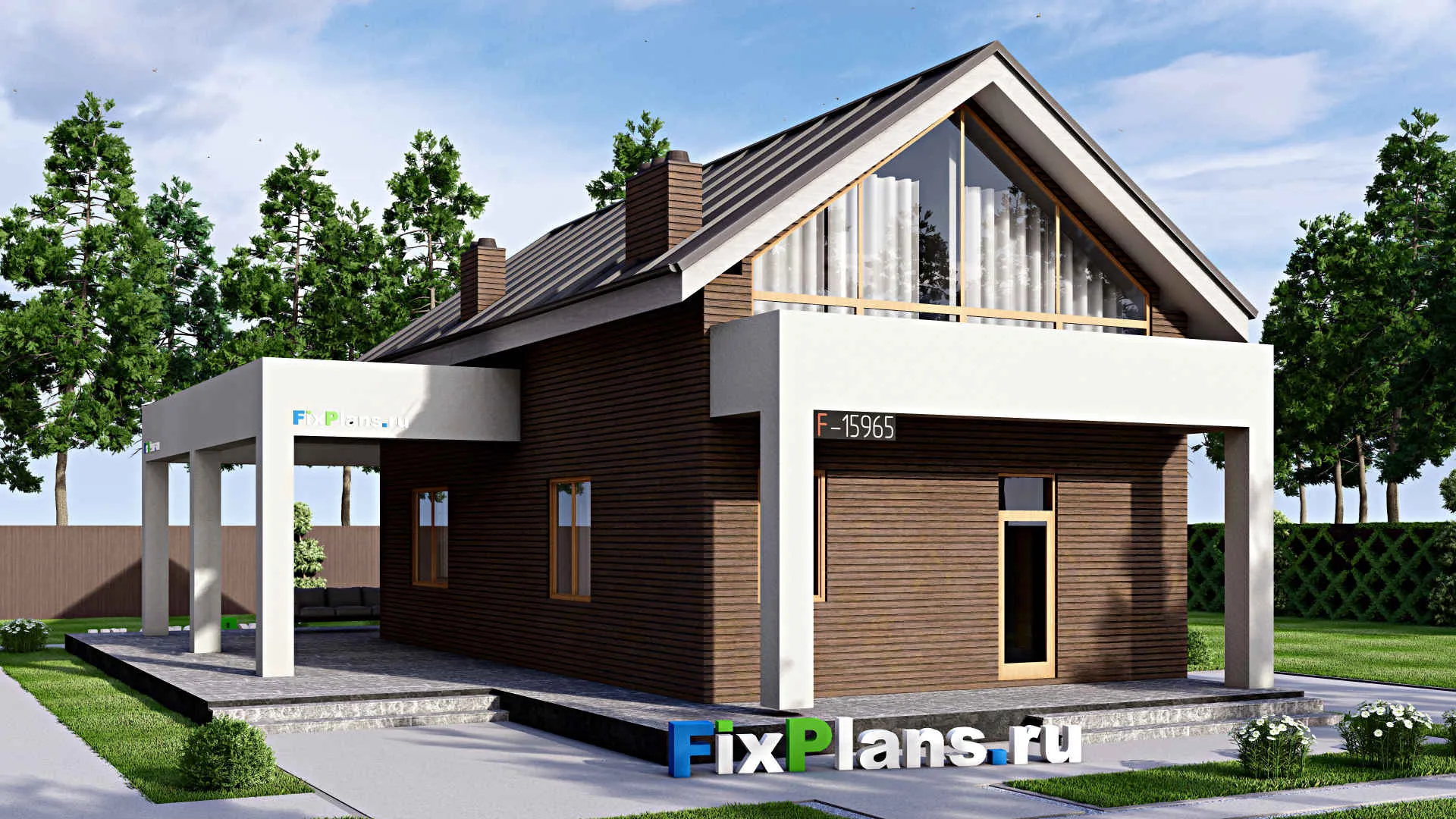 F-15965 - Проект дома с мансардой 13 на 19, площадью 250 м² с террасой и 3 спальнями