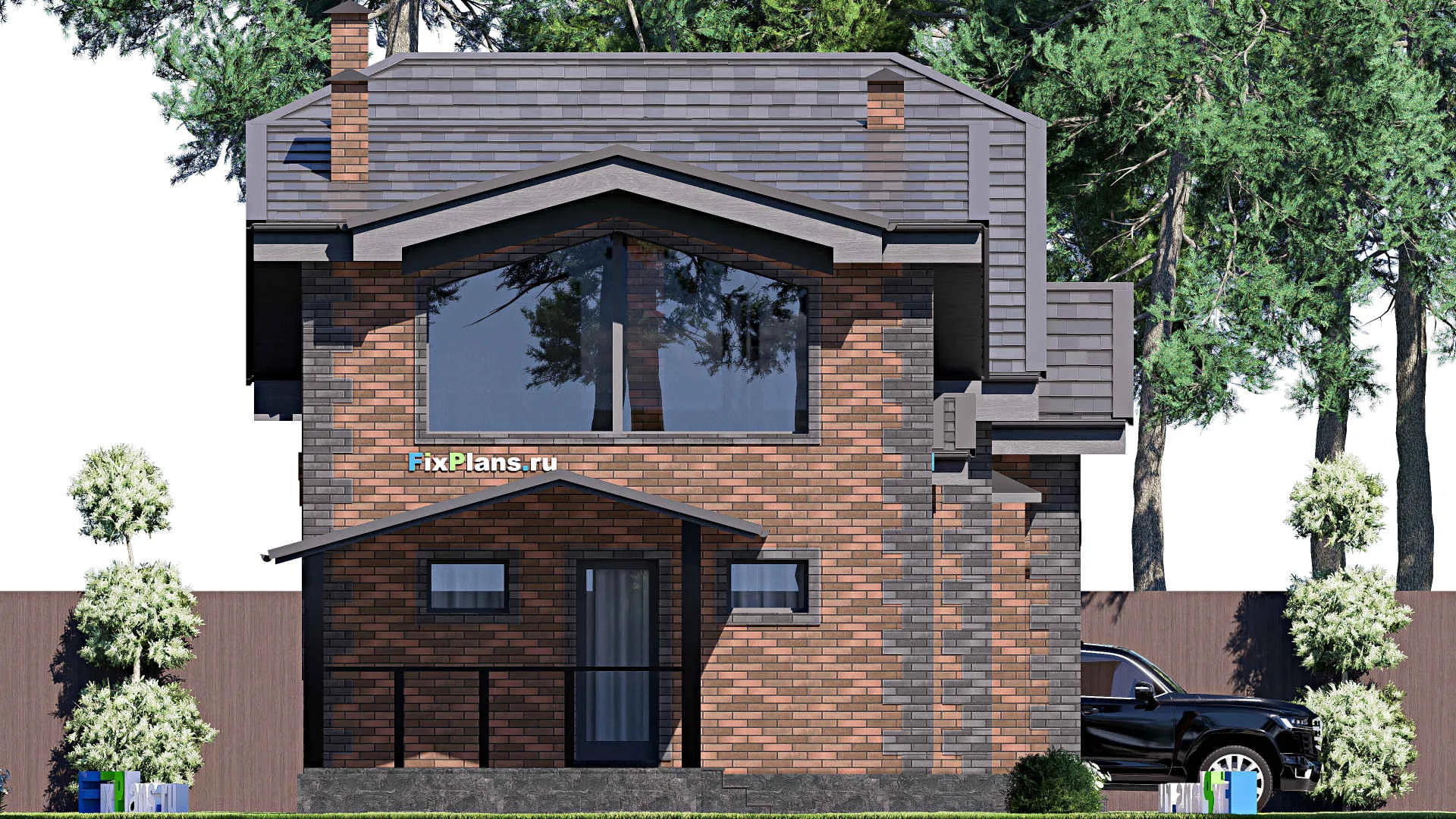 F-19556 - Проект дома с мансардой 8 на 32, площадью 190 м² с террасой, баней и 1 спальнями