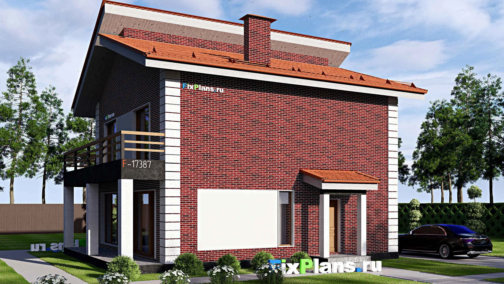 F-17387 - Проект дома с мансардой 11 на 12, площадью 170 м² с террасой, балконом и 3 спальнями