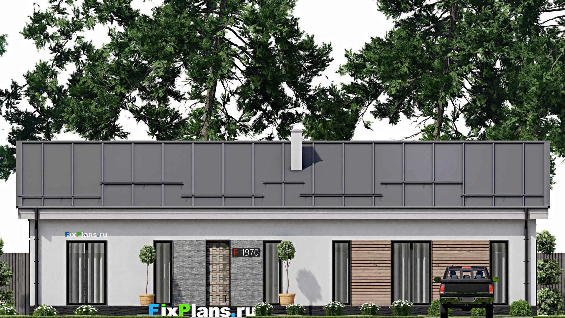 F-1970 - Проект одноэтажного дома 10 на 19, площадью 170 м² с террасой и 4 спальнями