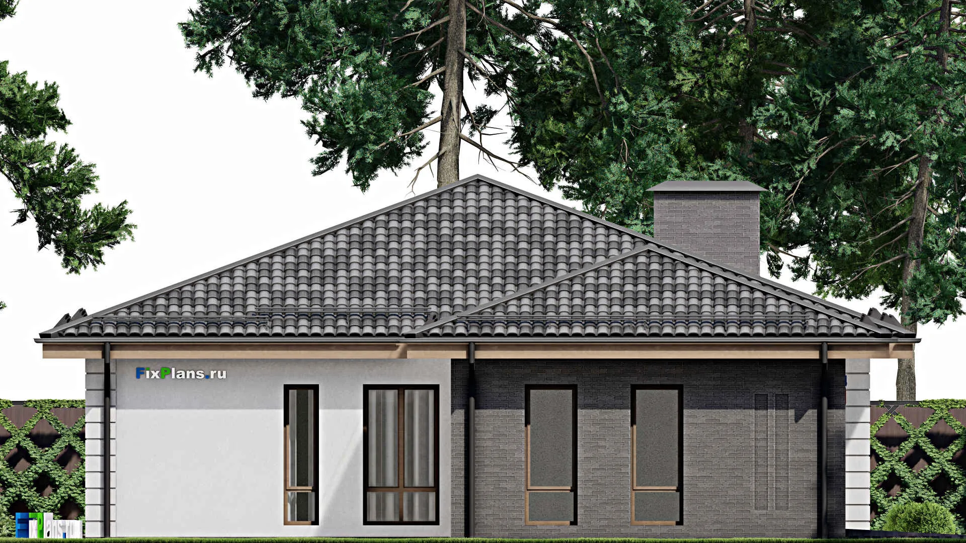 F-7793 - Проект одноэтажного дома 14 на 20, площадью 190 м² с террасой, гаражом на 1 машину и 3 спальнями