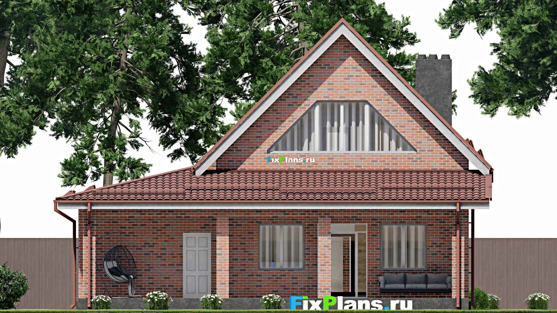 F-3032 - Проект дома с мансардой 13 на 15, площадью 210 м² с террасой, гаражом на 2 машины и 3 спальнями