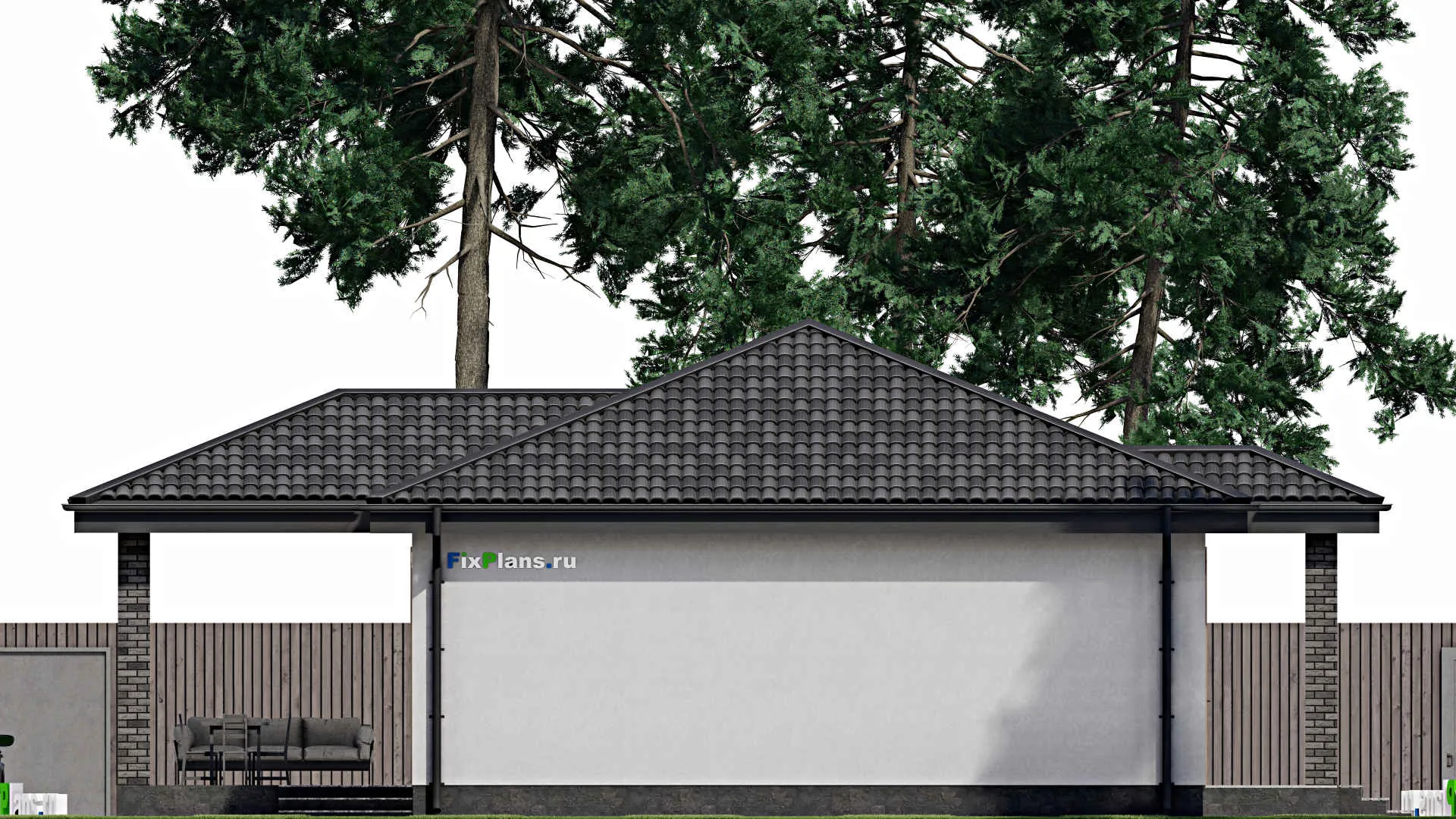 F-1727 - Проект одноэтажного дома 10 на 15, площадью 140 м² с террасой и 3 спальнями