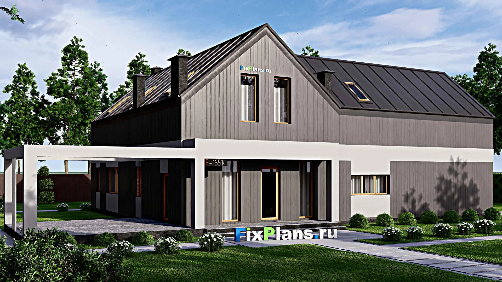 F-16514 - Проект дома с мансардой 17 на 28, площадью 410 м² с 6 спальнями