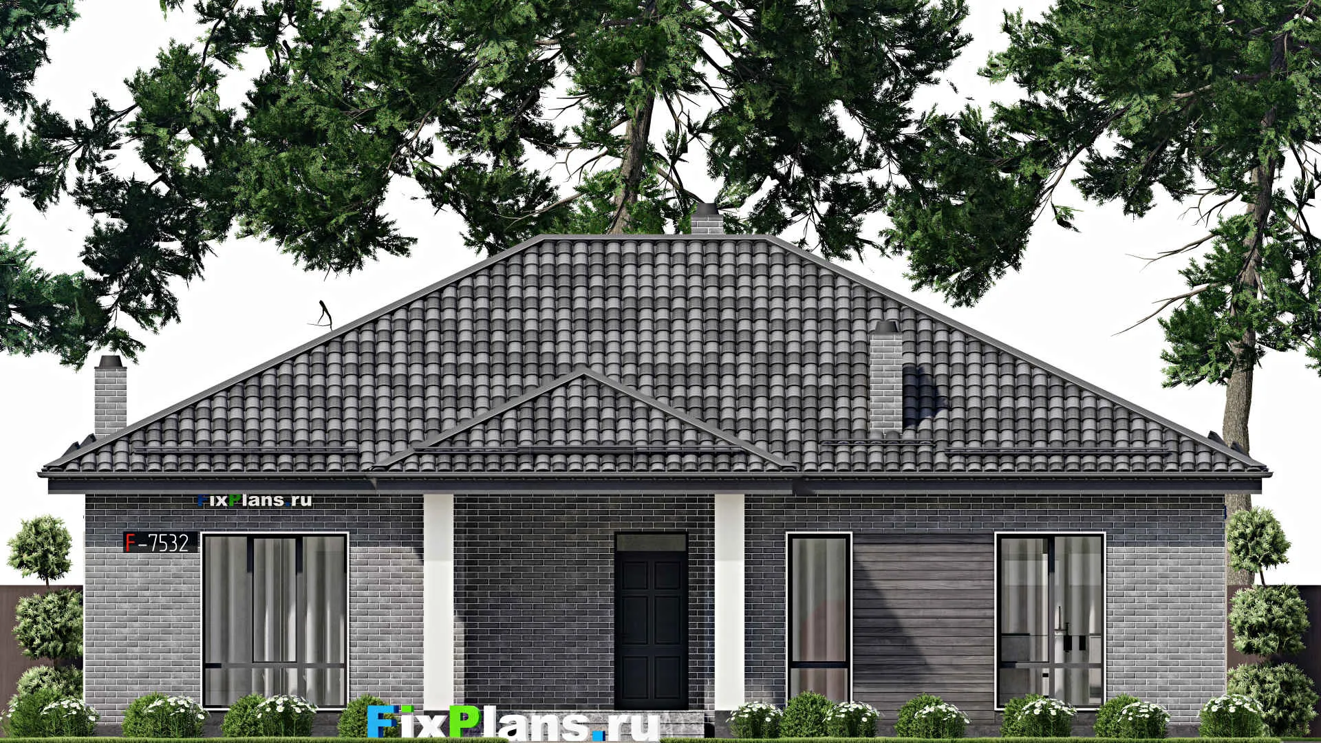 F-7532 - Проект одноэтажного дома 14 на 16, площадью 150 м² с террасой и 3 спальнями