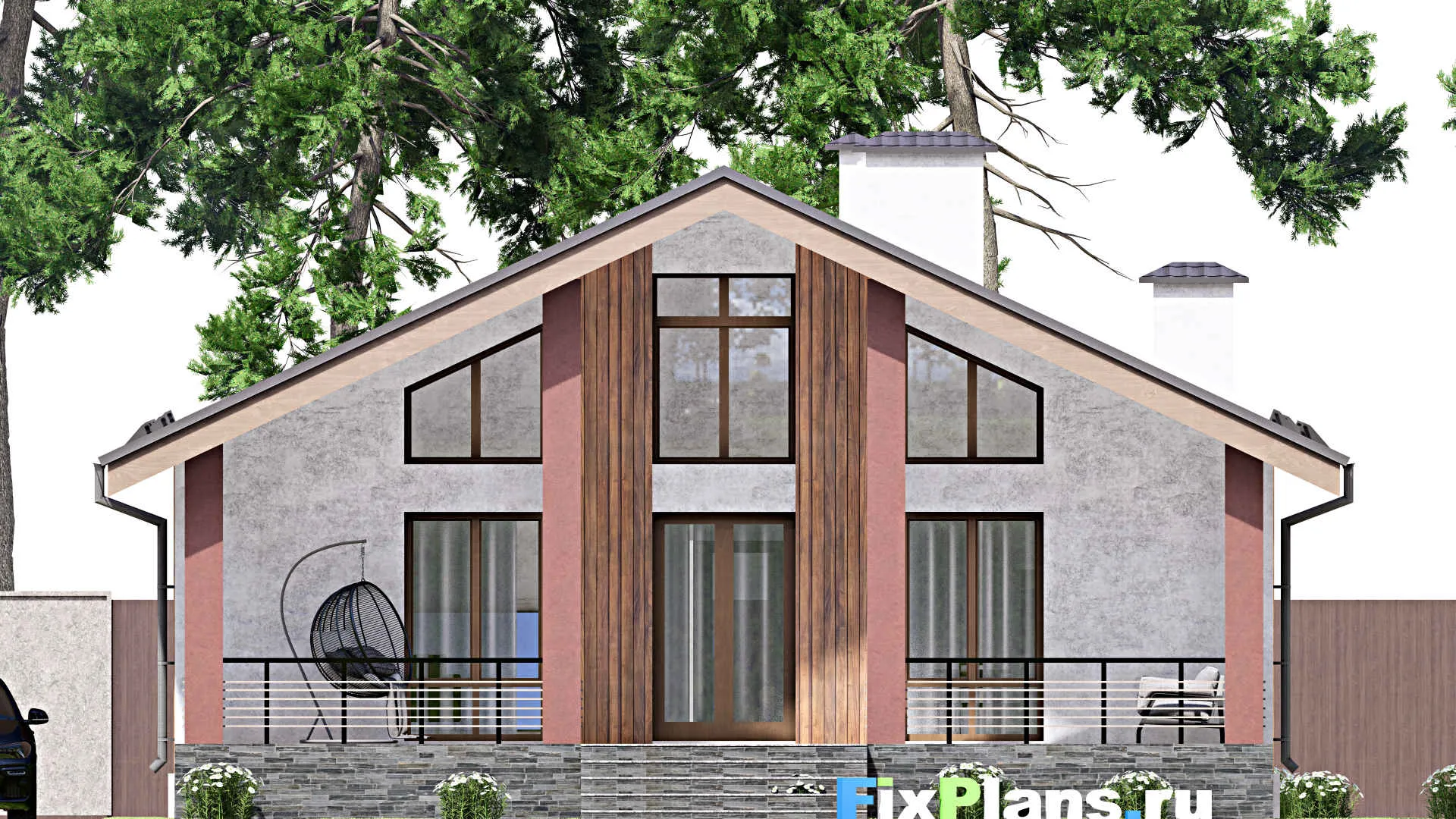 F-12554 - План одноэтажного дома 12 на 13, площадью 200 м² с террасой и 5 спальнями