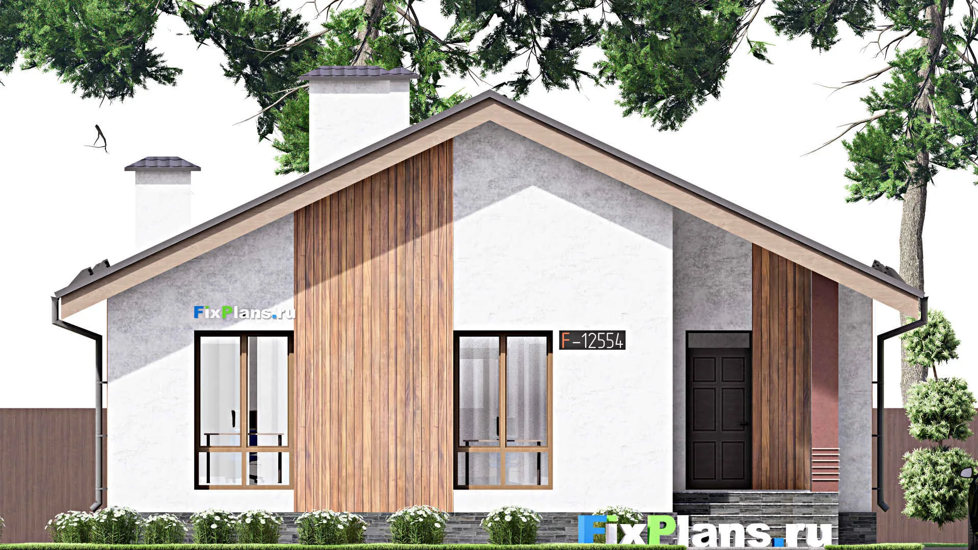 F-12554 - План одноэтажного дома 12 на 13, площадью 200 м² с террасой и 5 спальнями