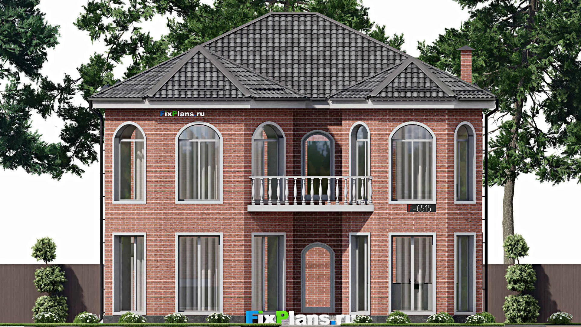F-6515 - Проект двухэтажного дома 14 на 15, площадью 230 м² с балконом и 6 спальнями