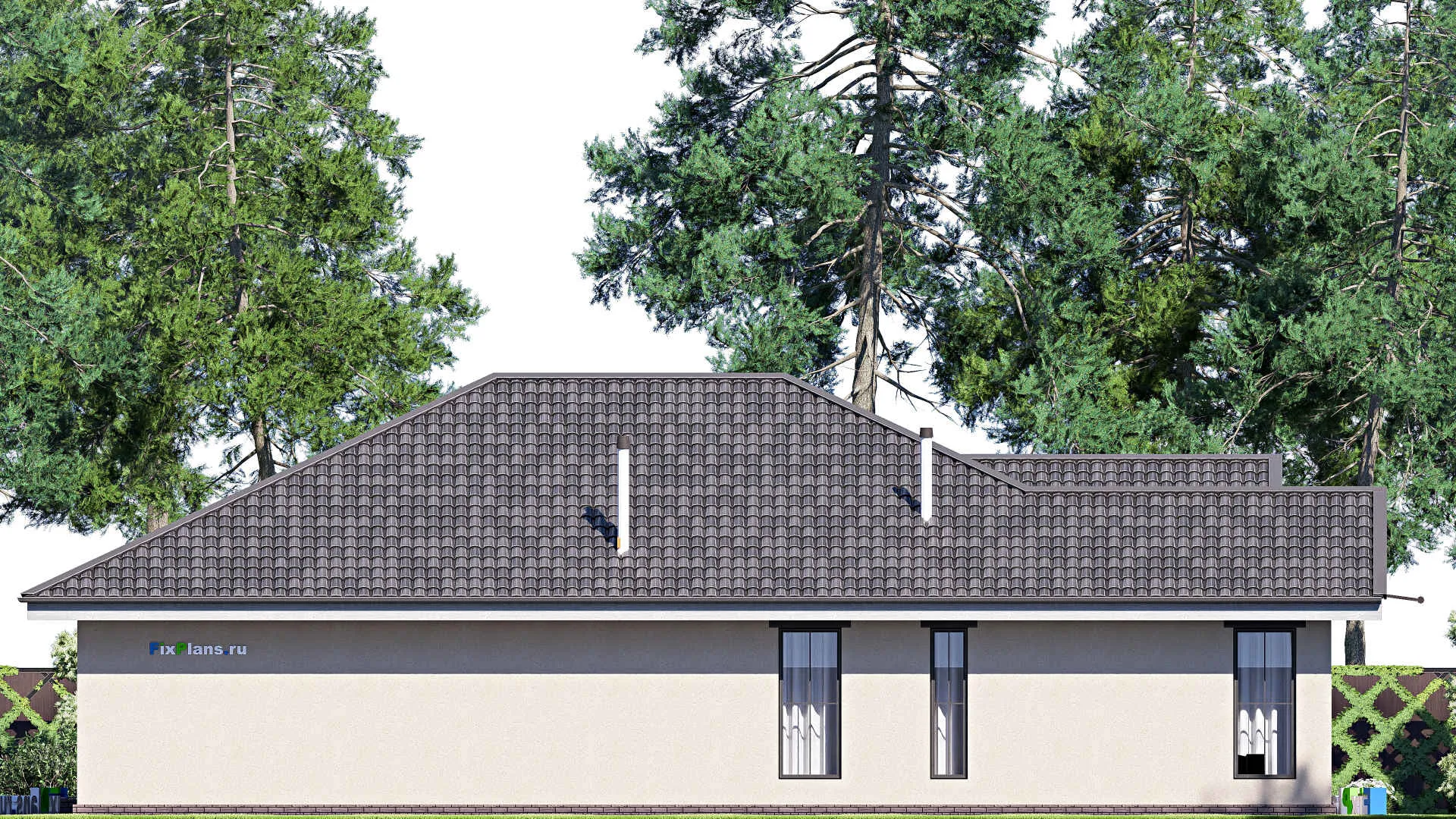 F-20438 - Проект одноэтажного дома 13 на 20, площадью 200 м² с террасой, гаражом на 1 машину и 3 спальнями