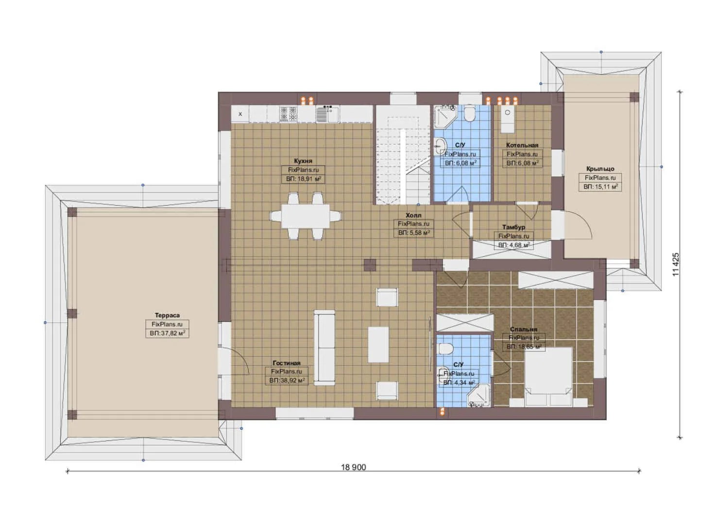 F-19241 - Планы двухэтажного дома 12 на 19, площадью 310 м² с террасой, балконом и 4 спальнями