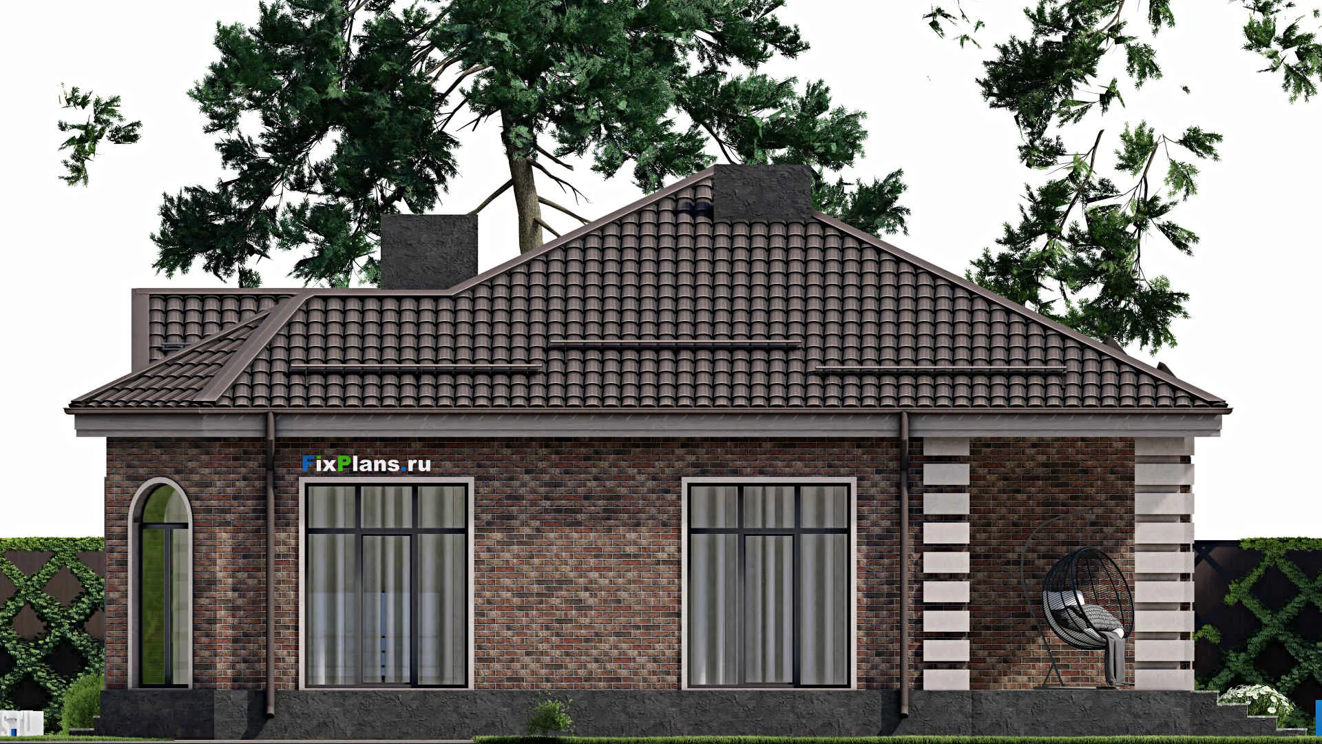 F-2078 - Проект одноэтажного дома 13 на 13, площадью 130 м² с террасой и 3 спальнями