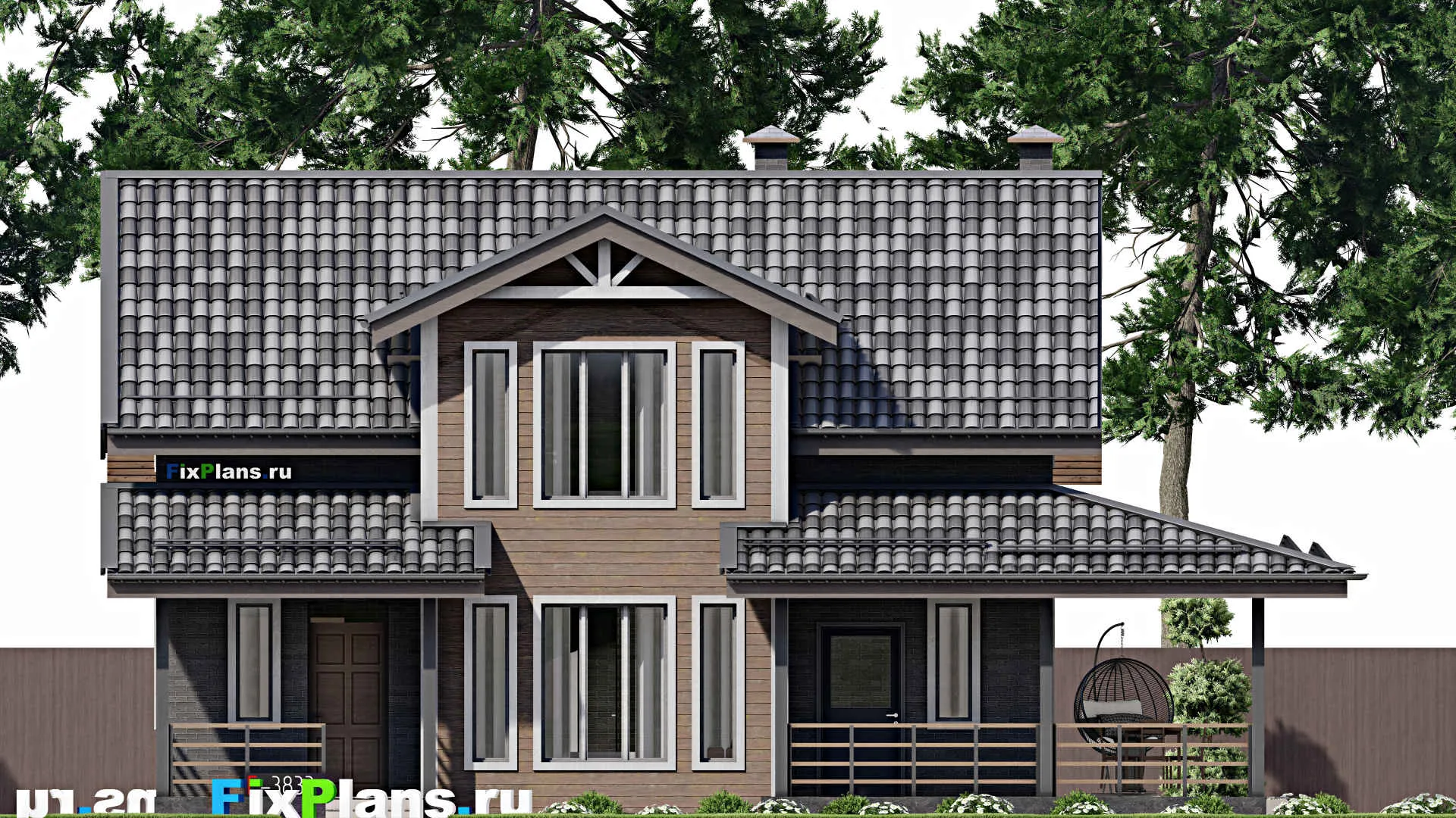 F-3833 - Проект дома с мансардой 9 на 11, площадью 170 м² с террасой и 4 спальнями