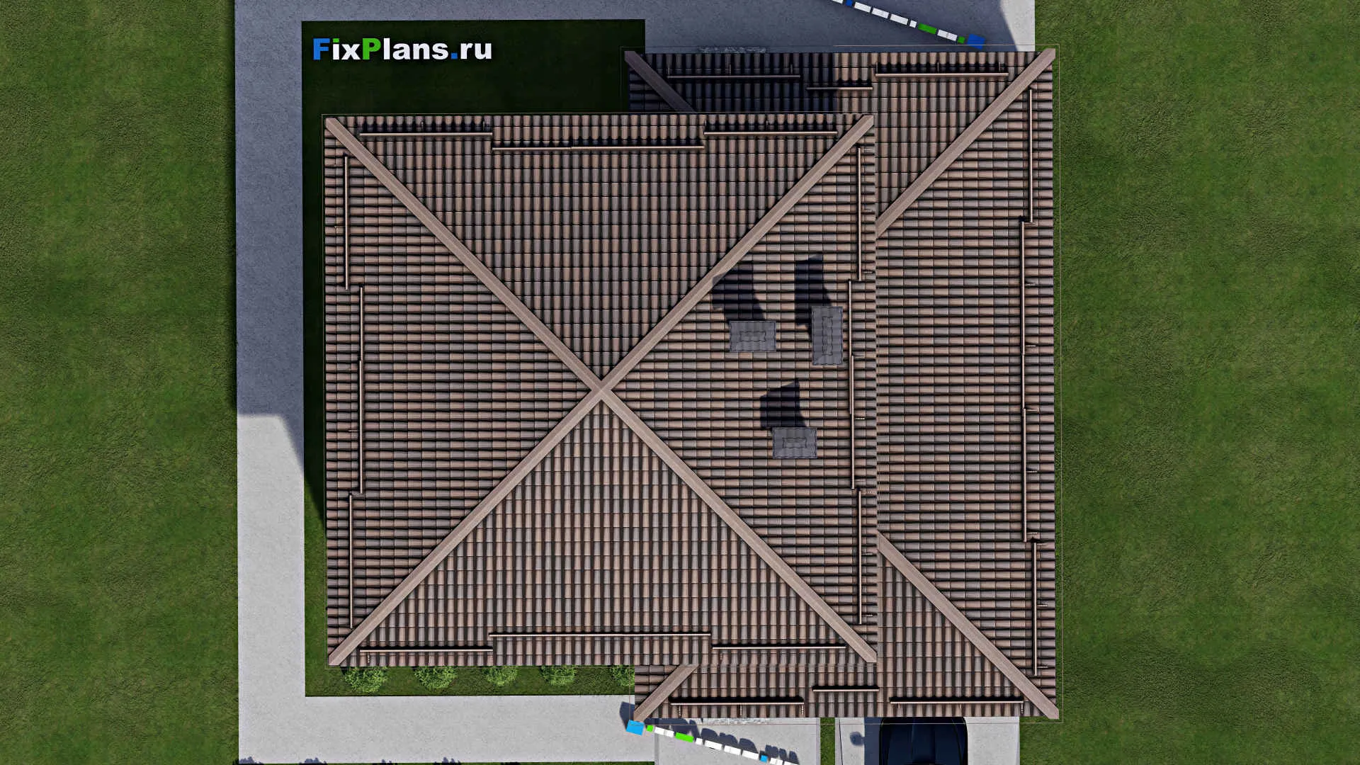 F-8063 - Планы двухэтажного дома 13 на 16, площадью 250 м² с террасой, гаражом на 1 машину и 4 спальнями