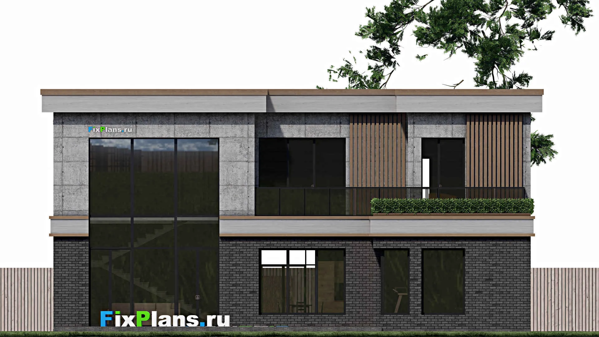 F-0971 - Проект двухэтажного дома 17 на 18, площадью 400 м² с террасой, балконом, гаражом на 2 машины и 4 спальнями