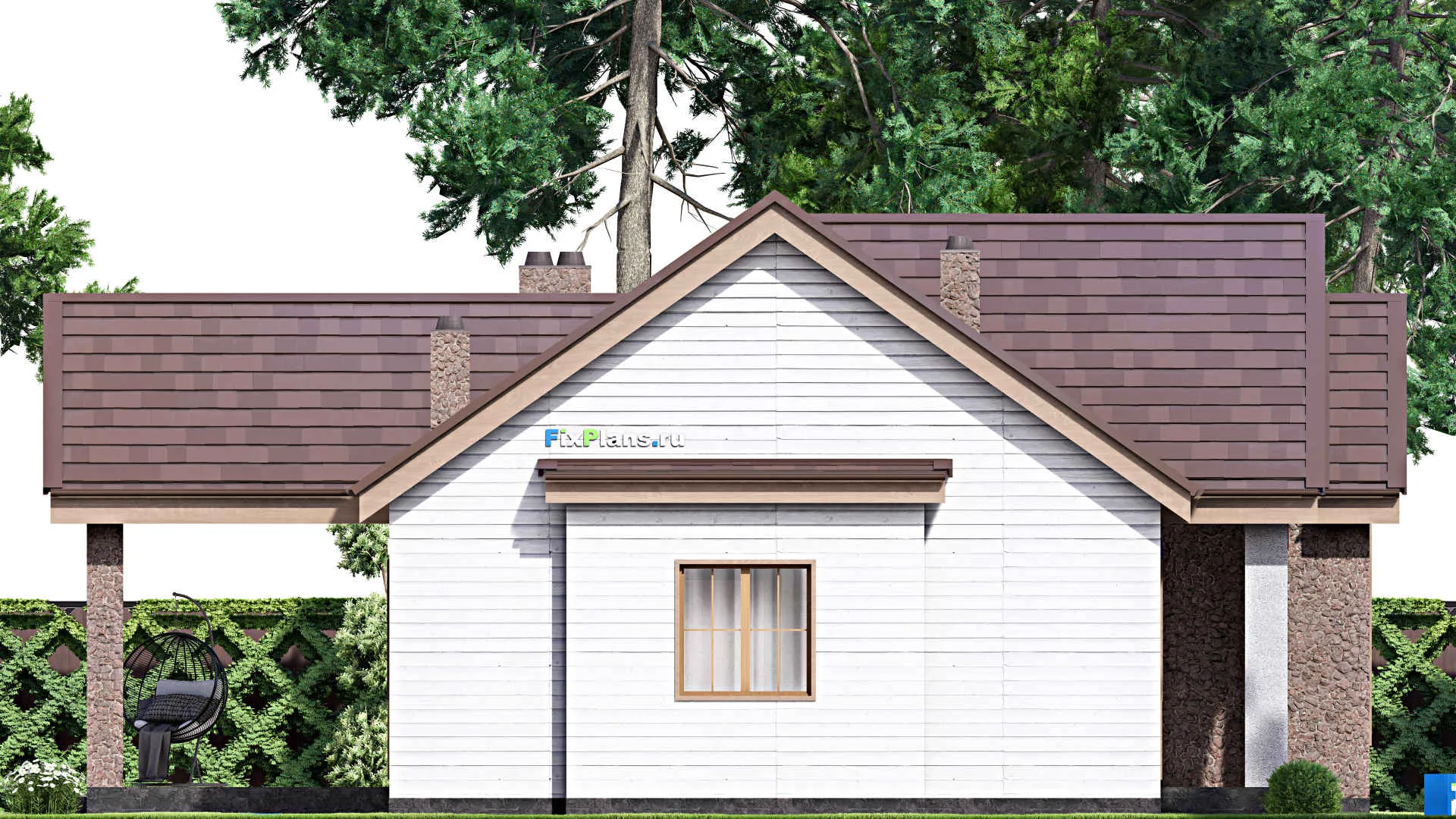 F-16712 - Проект одноэтажного дома 15 на 15, площадью 130 м² с террасой и 2 спальнями