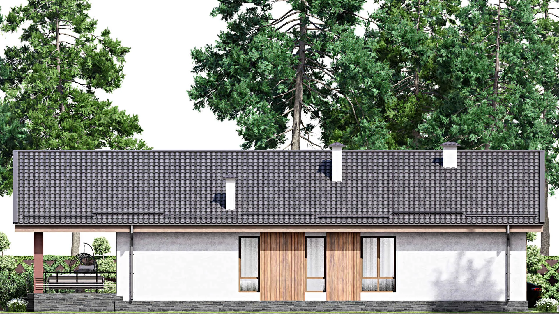 F-12554 - План одноэтажного дома 12 на 13, площадью 200 м² с террасой и 5 спальнями