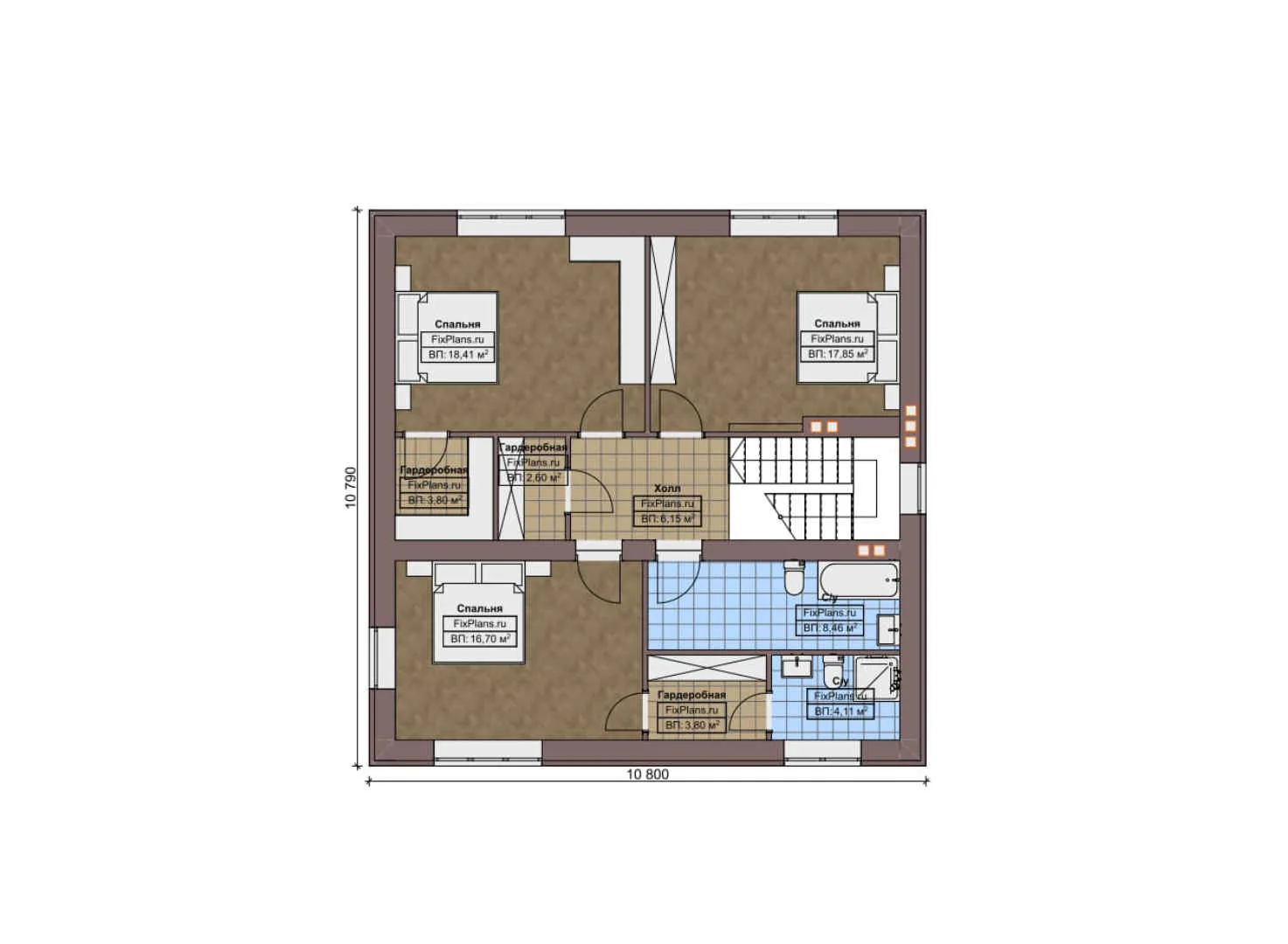 F-8063 - Планы двухэтажного дома 13 на 16, площадью 250 м² с террасой, гаражом на 1 машину и 4 спальнями