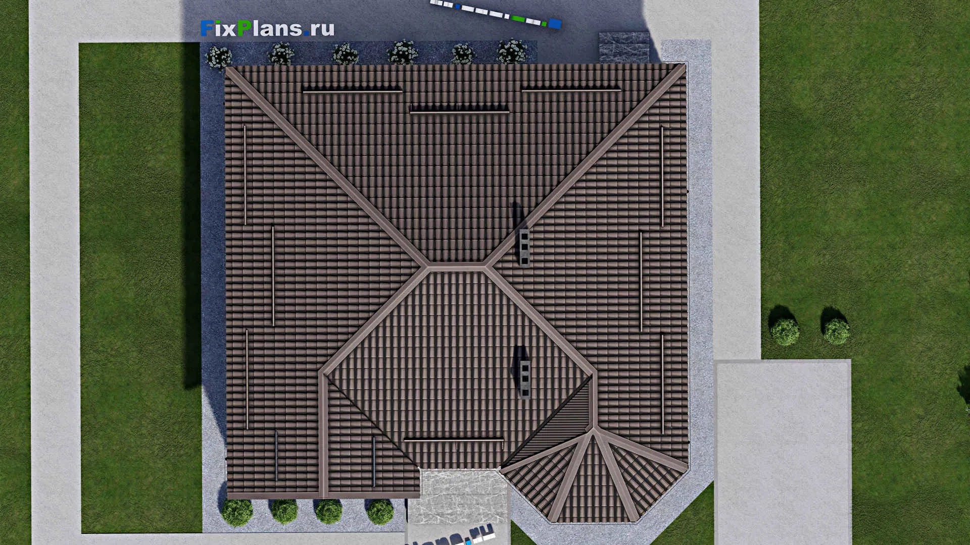 F-2078 - Проект одноэтажного дома 13 на 13, площадью 130 м² с террасой и 3 спальнями