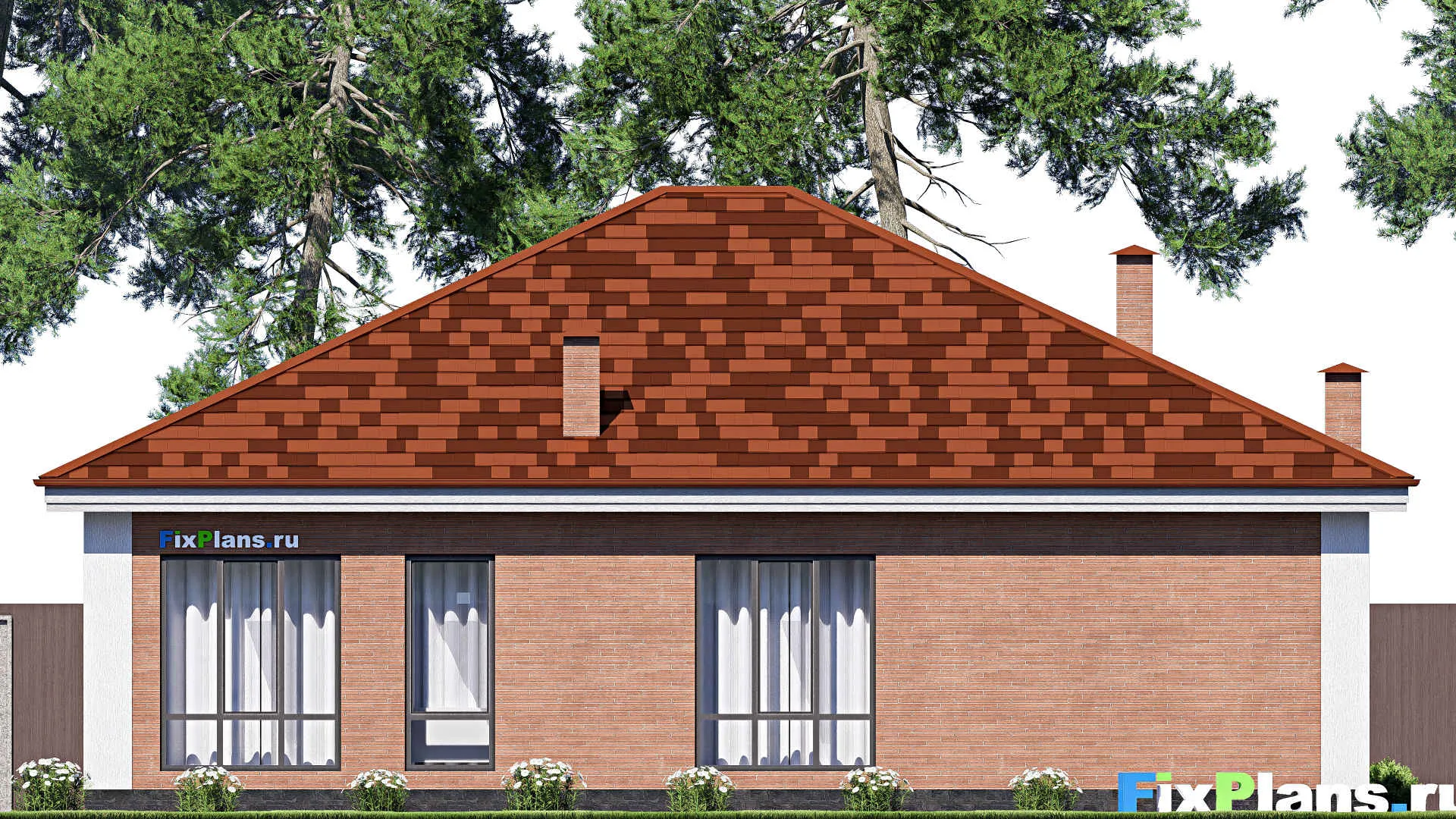 F-18251 - Проект одноэтажного дома 13 на 15, площадью 150 м² с террасой и 3 спальнями