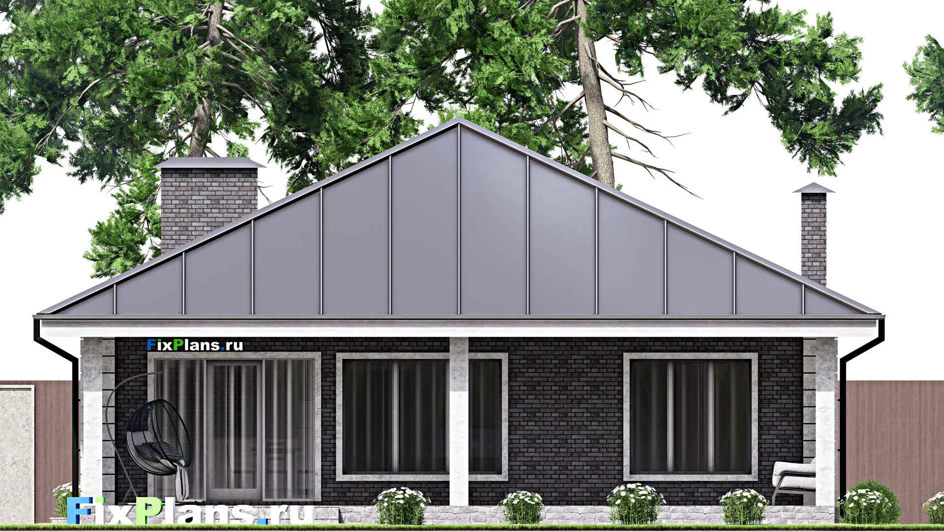 F-14705 - План одноэтажного дома 12 на 17, площадью 170 м² с террасой и 3 спальнями