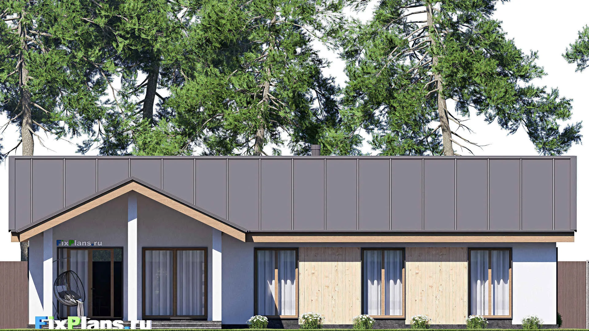 F-19358 - Проект одноэтажного дома 14 на 18, площадью 160 м² с террасой и 5 спальнями