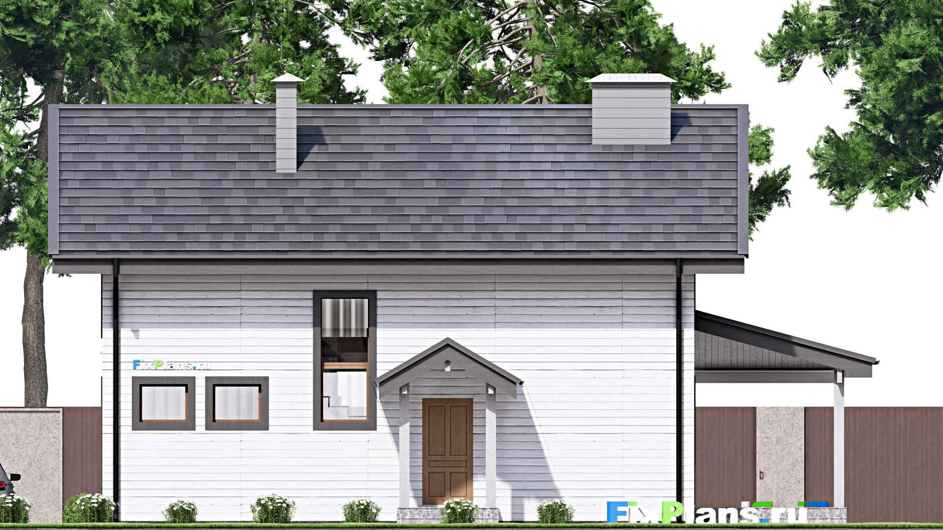 F-15164 - Проект дома с мансардой 12 на 15, площадью 170 м² с террасой, баней и 4 спальнями