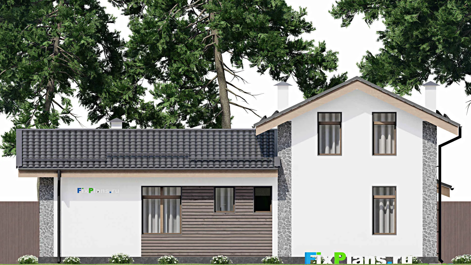 F-5084 - Проект дома с мансардой 10 на 15, площадью 170 м² с террасой, баней и 2 спальнями