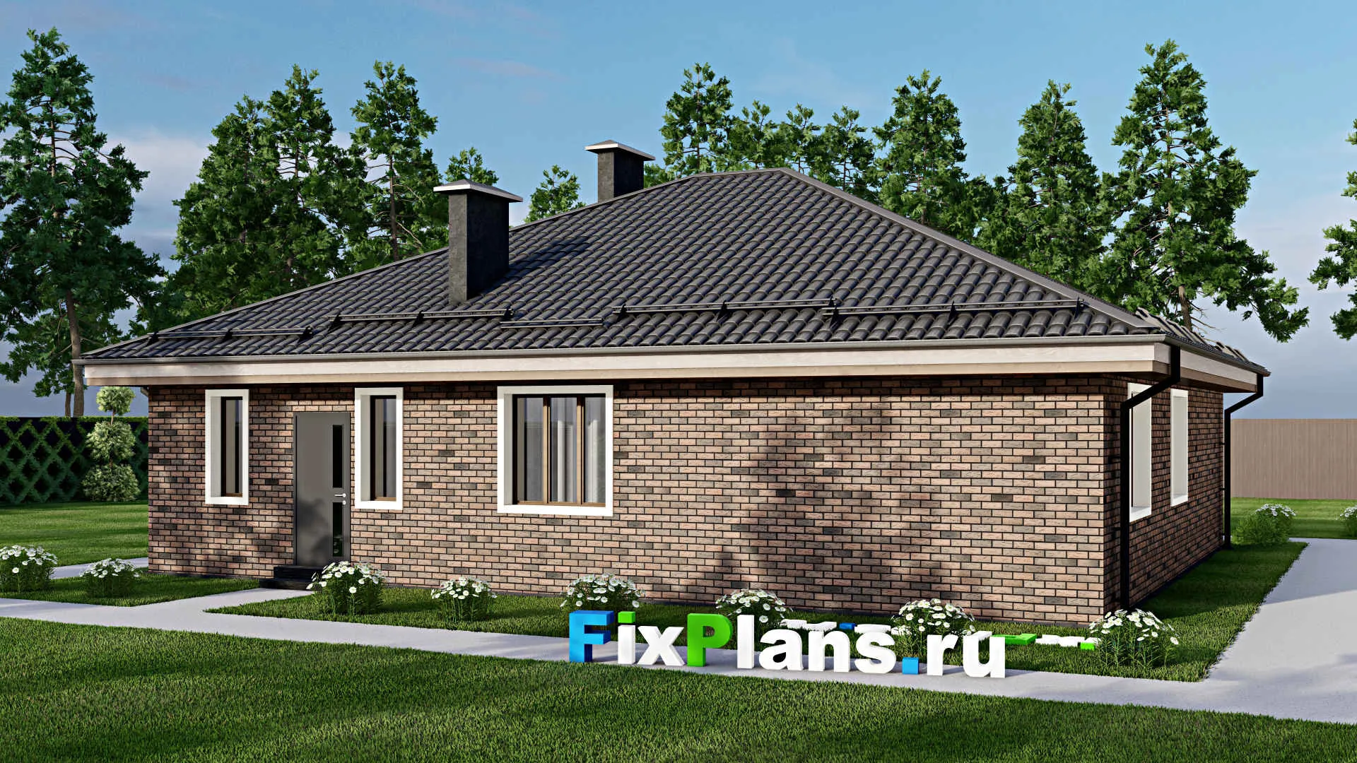 F-4805 - Проект одноэтажного дома 13 на 14, площадью 140 м² с 3 спальнями