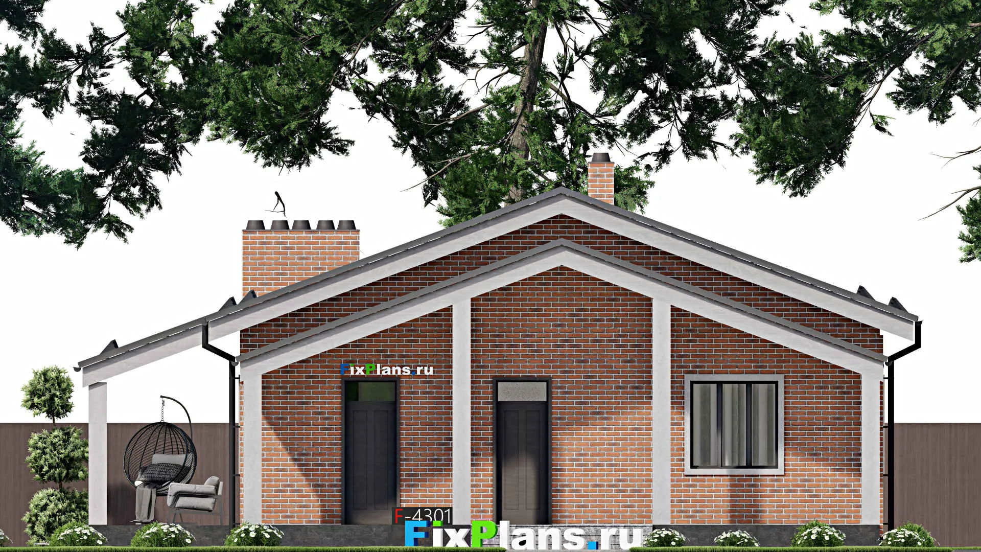 F-4301 - План одноэтажного дома 11 на 13, площадью 140 м² с террасой и 3 спальнями