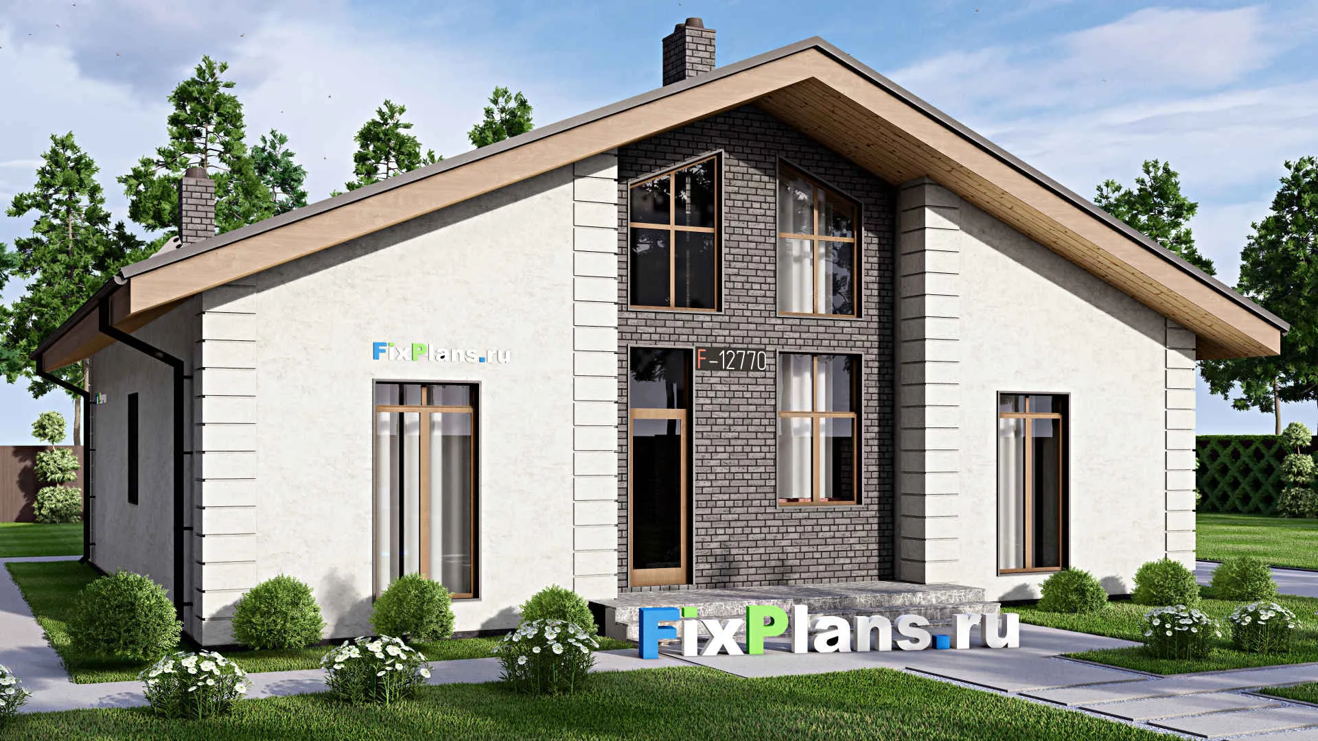 F-12770 - Проект одноэтажного дома 13 на 14, площадью 140 м² с террасой и 2 спальнями