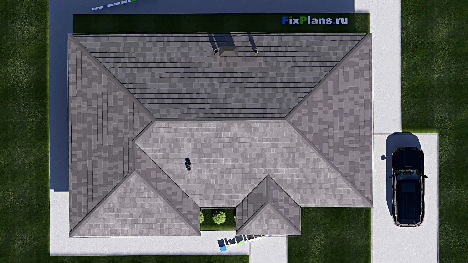 F-19439 - Проект одноэтажного дома 11 на 18, площадью 140 м² с террасой и 3 спальнями