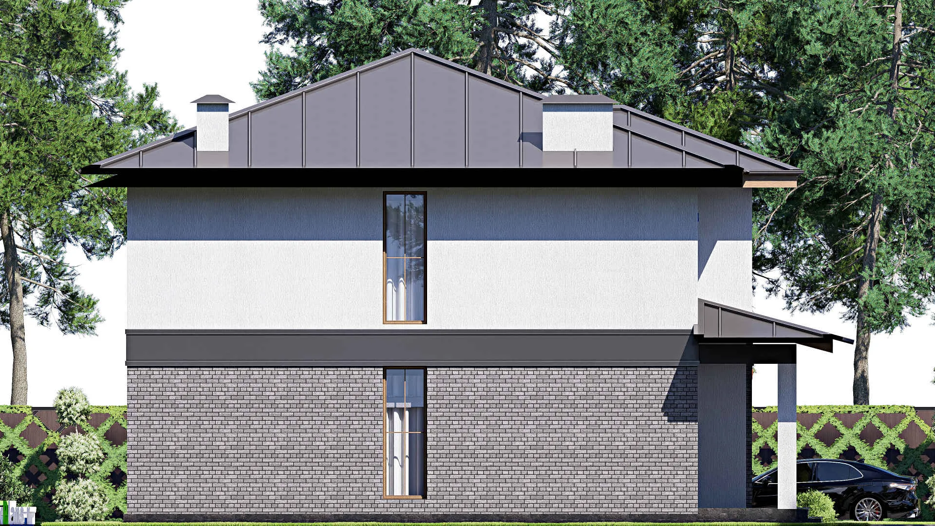 F-18026 - Проект двухэтажного дома 13 на 14, площадью 240 м² с балконом и 5 спальнями