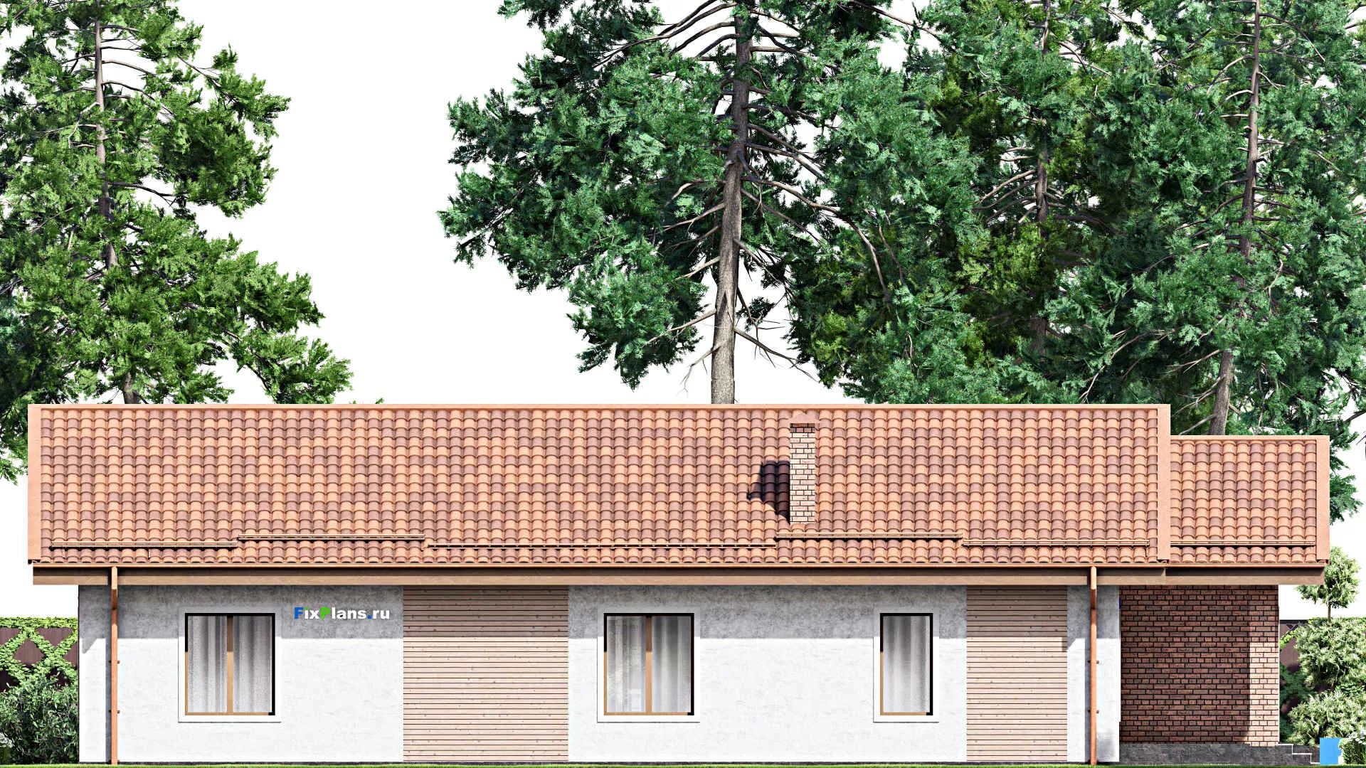 F-12581 - Проект одноэтажного дома 10 на 20, площадью 140 м² с гаражом на 1 машину и 2 спальнями